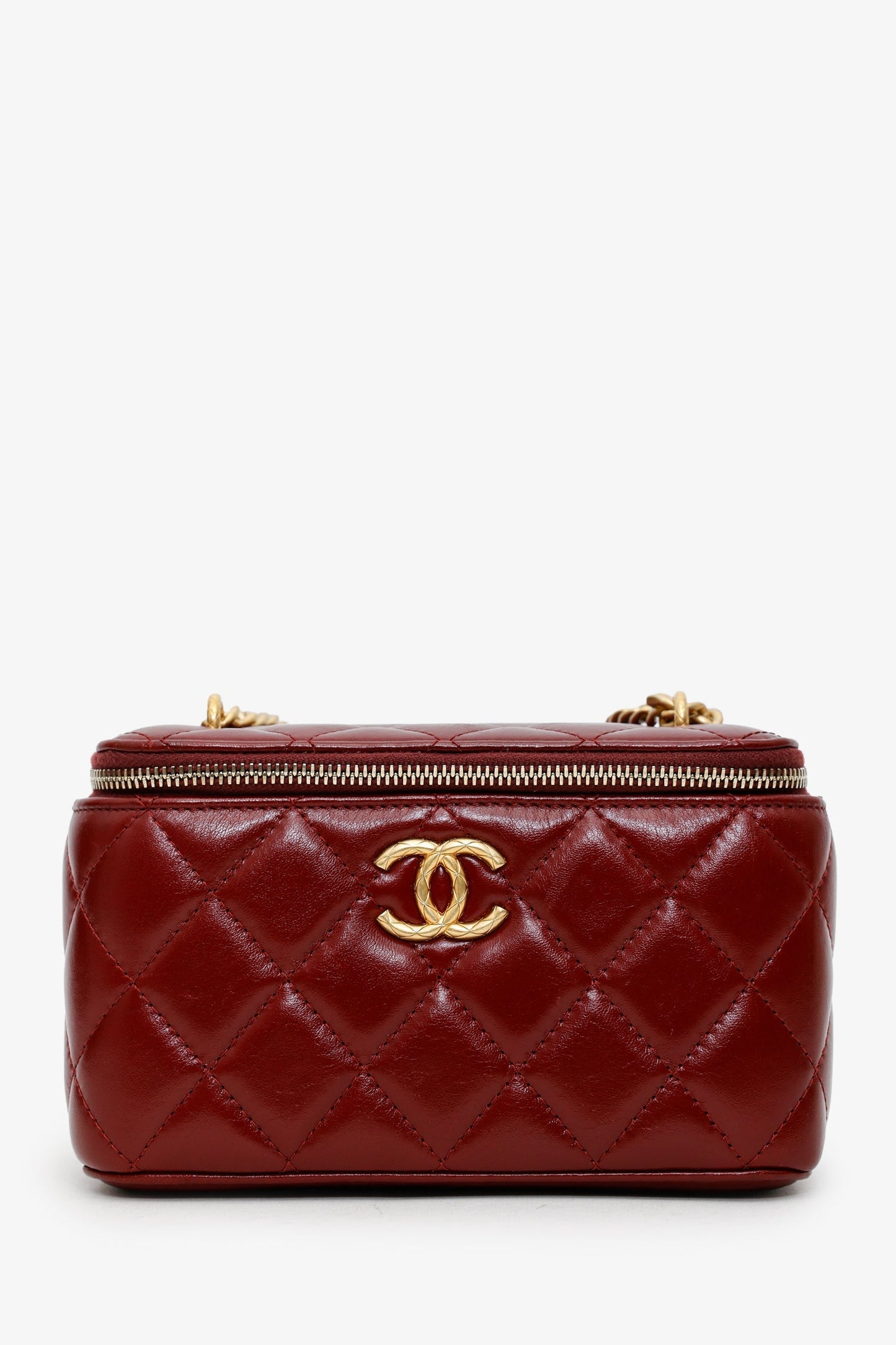 Chanel™ Red Lambskin Quilted Small Pillow Crush Vanity Case With Chain