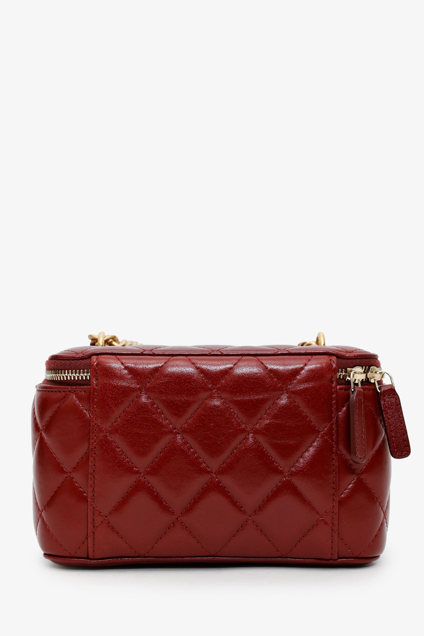 Chanel™ Red Lambskin Quilted Small Pillow Crush Vanity Case With Chain