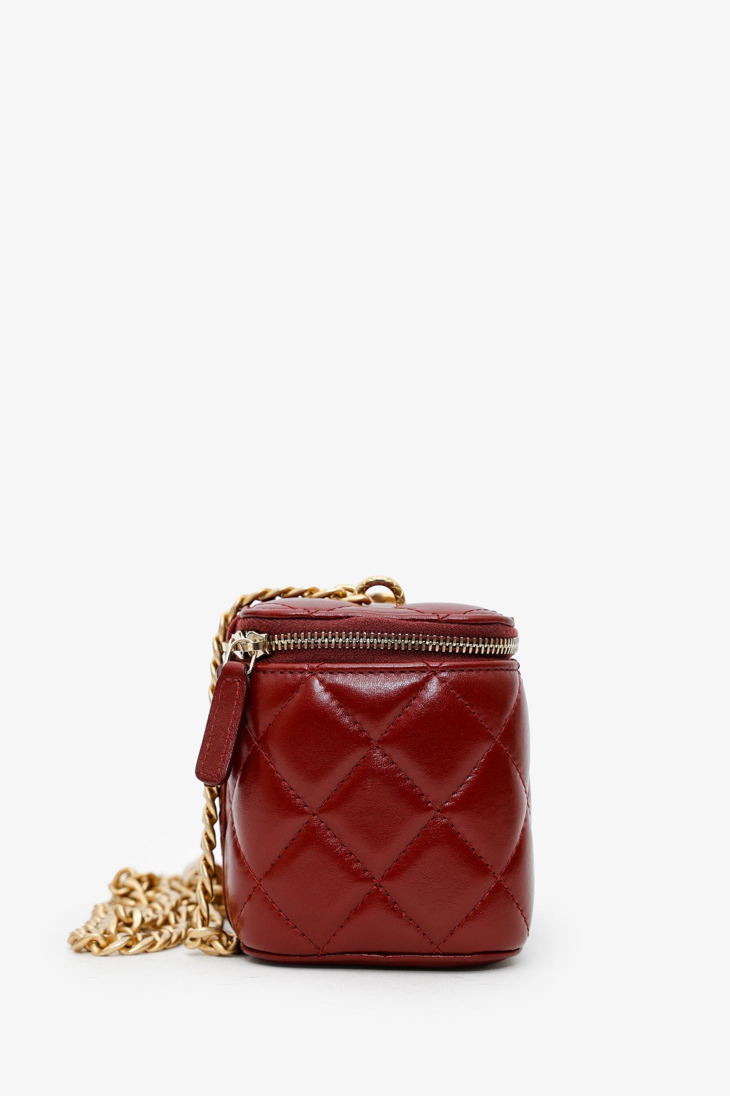 Chanel™ Red Lambskin Quilted Small Pillow Crush Vanity Case With Chain