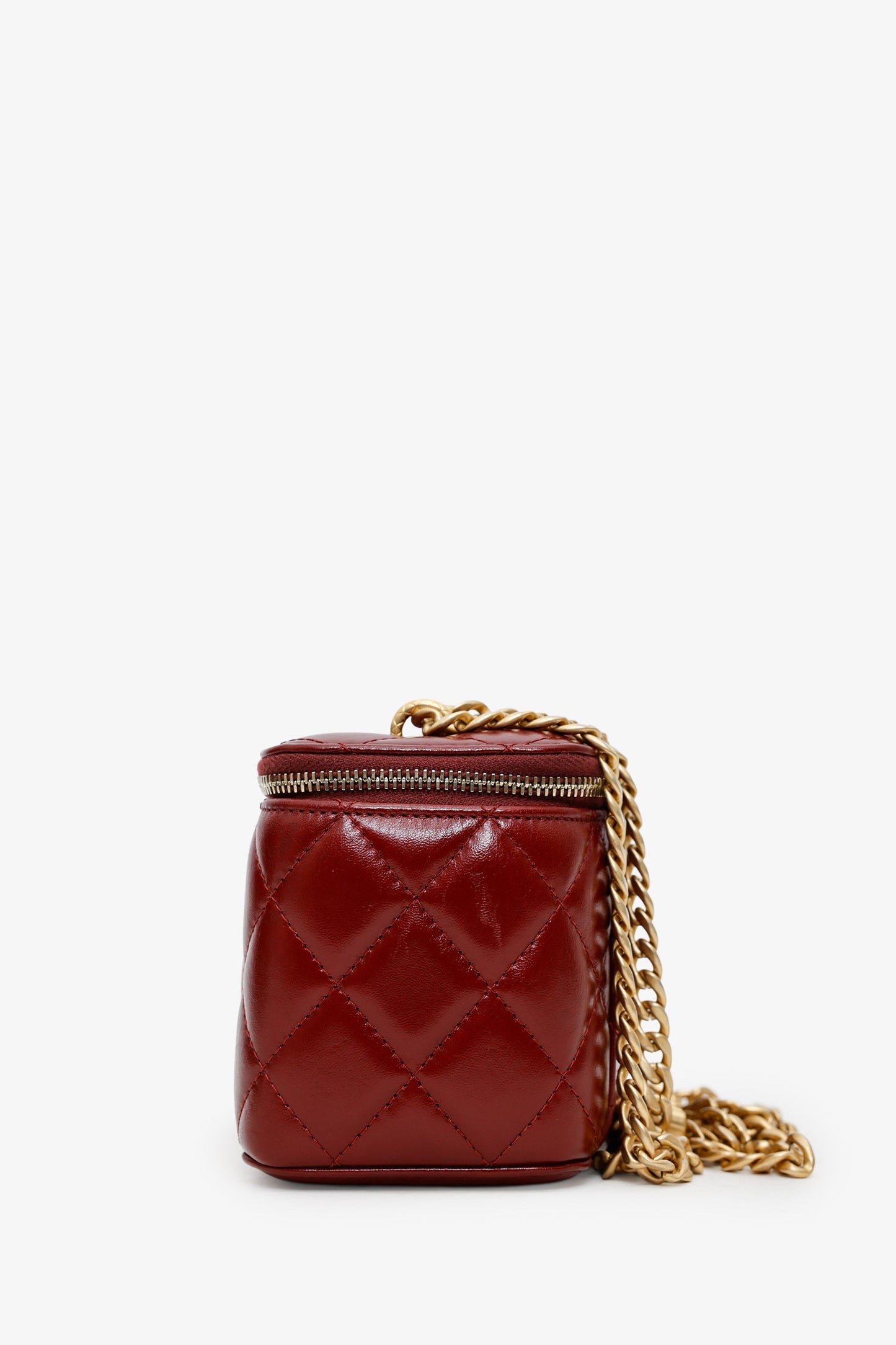 Chanel™ Red Lambskin Quilted Small Pillow Crush Vanity Case With Chain