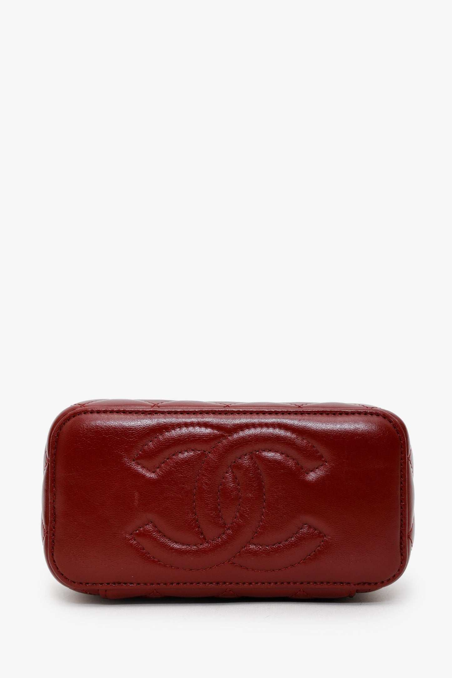 Chanel™ Red Lambskin Quilted Small Pillow Crush Vanity Case With Chain