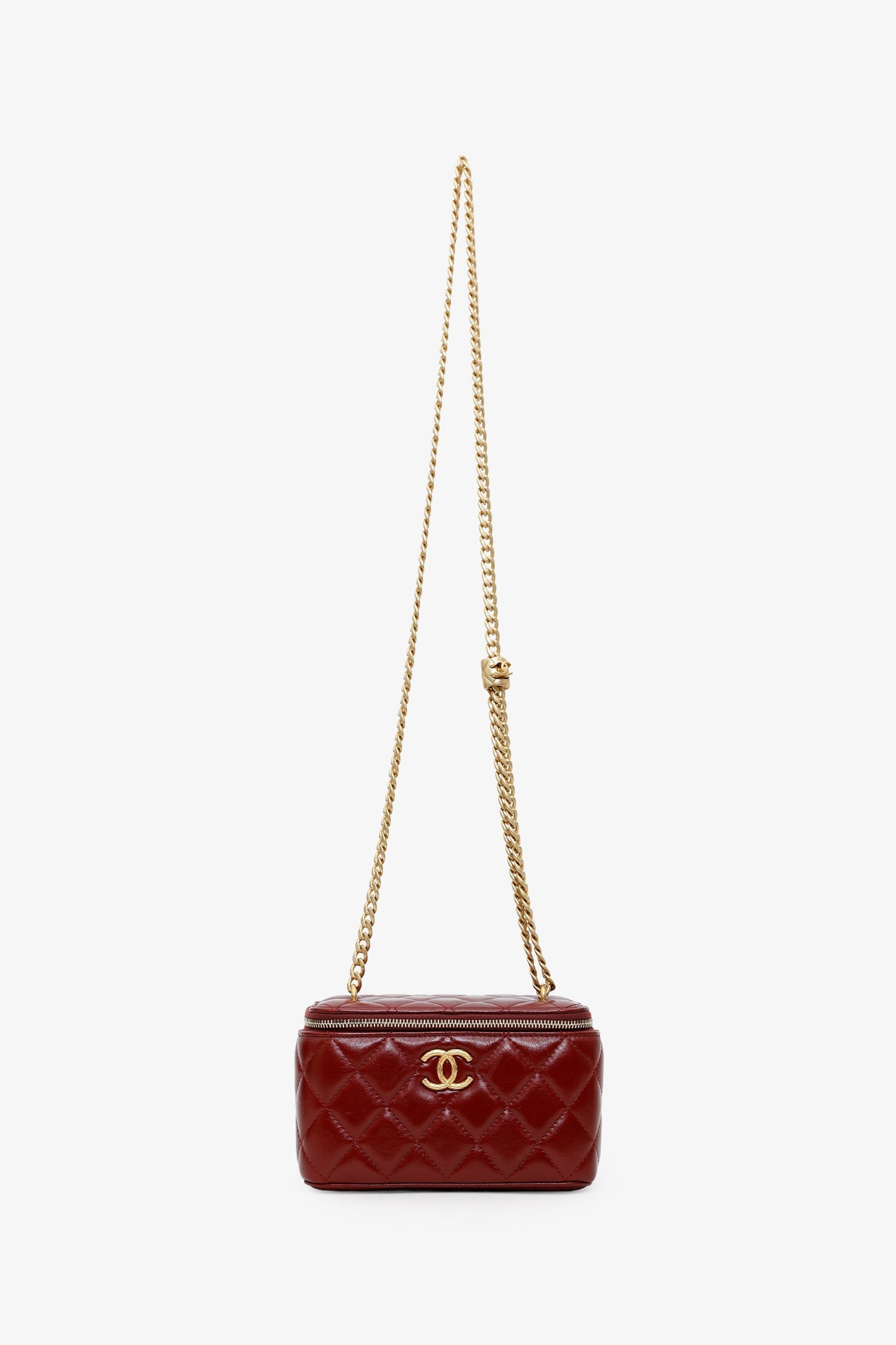 Chanel™ Red Lambskin Quilted Small Pillow Crush Vanity Case With Chain
