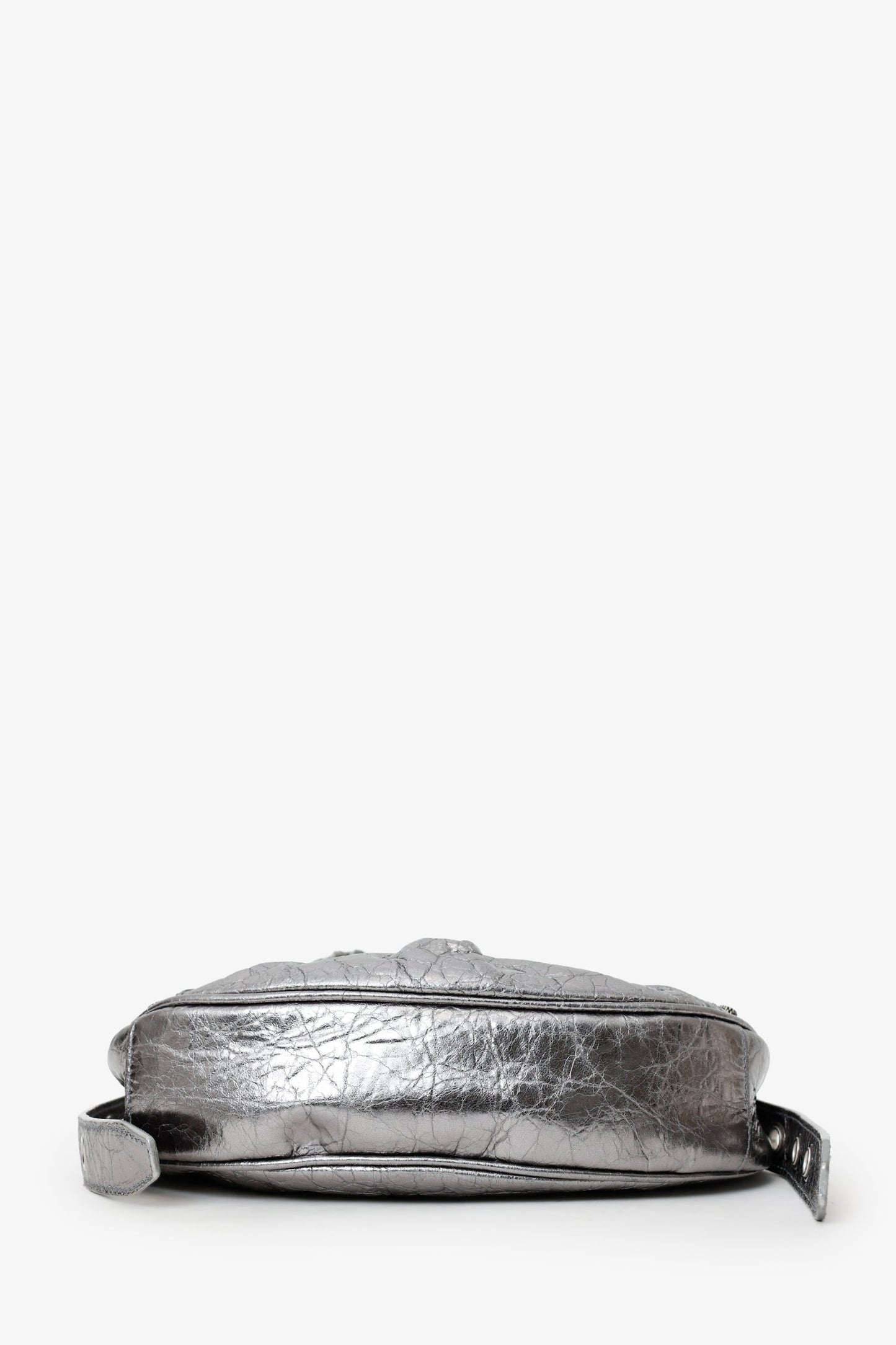 Balenciaga Silver Metallic Leather Studded 'Cagole' Shoulder Bag