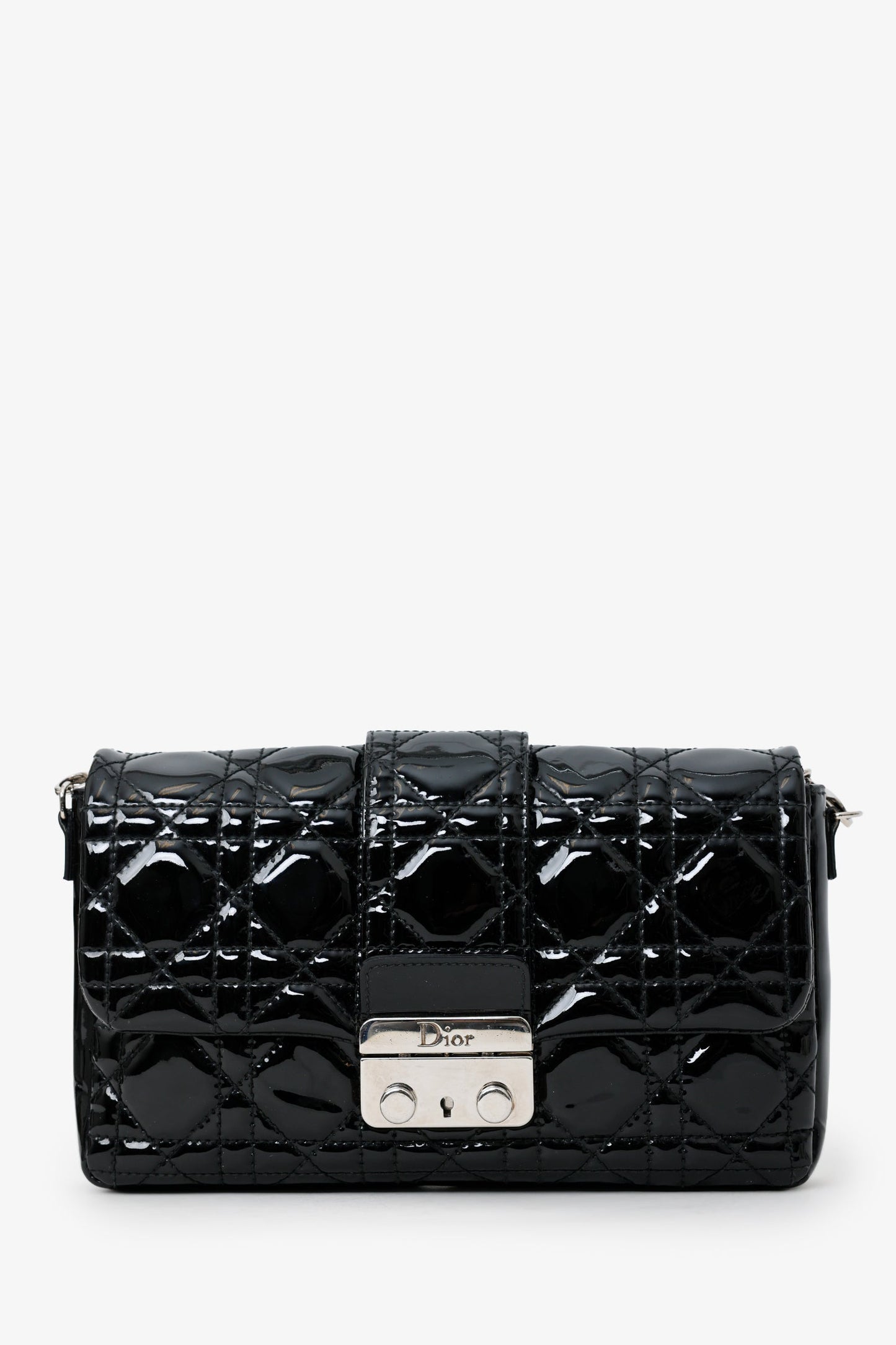 Christian Dior Black Patent Leather Wallet On Chain