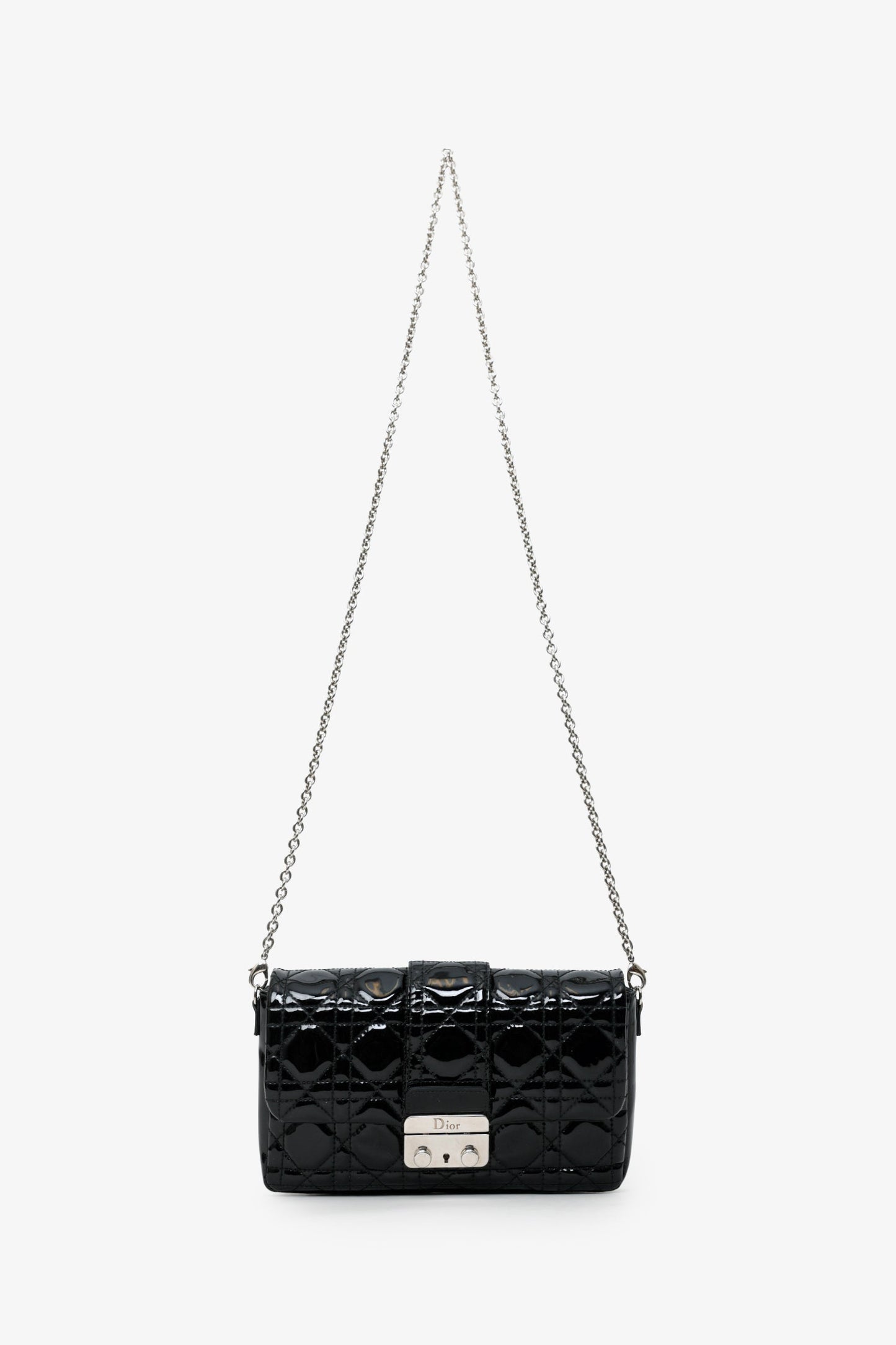 Christian Dior Black Patent Leather Wallet On Chain