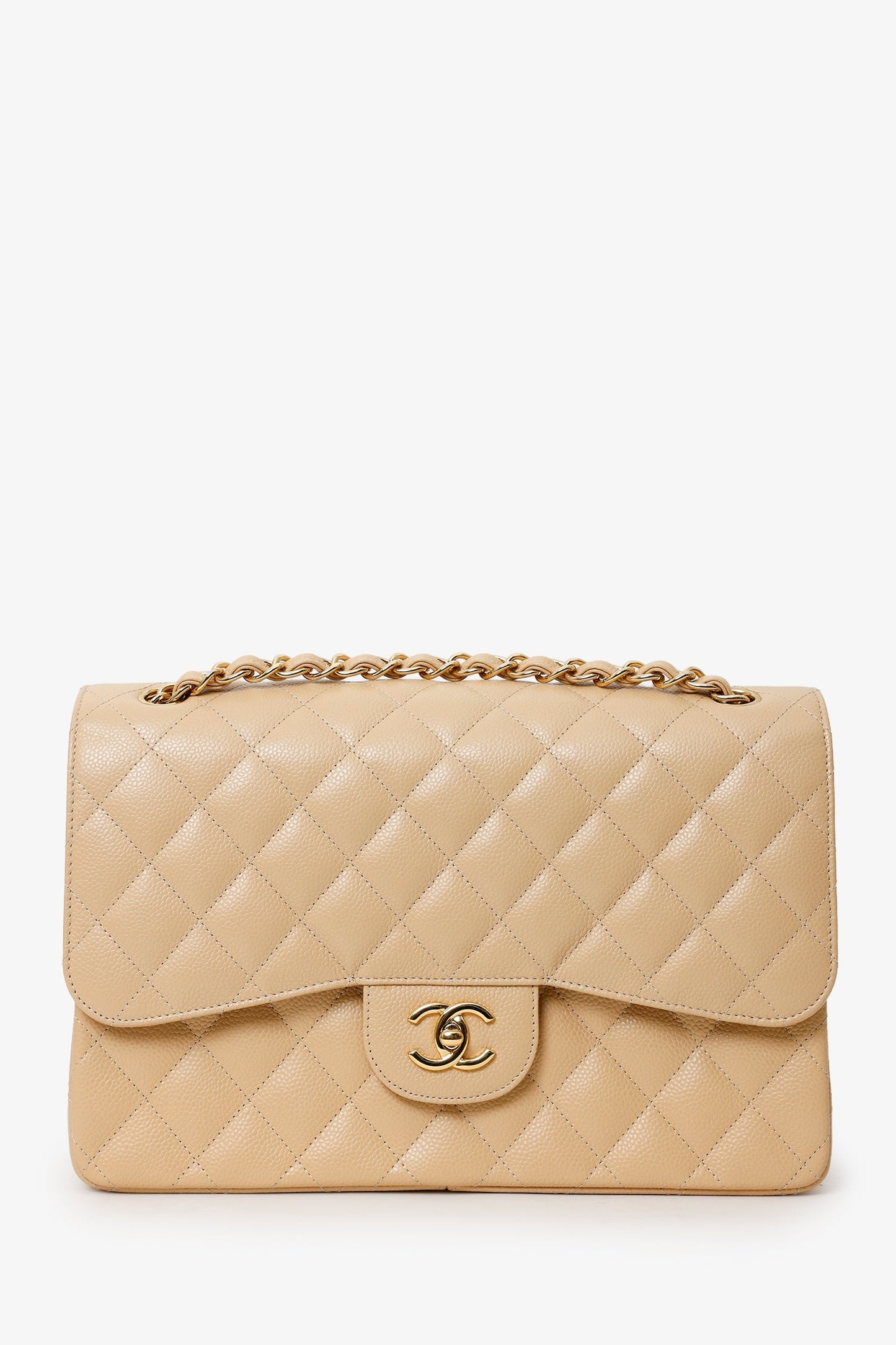 Chanel™ 2014 Beige Caviar Leather Jumbo Double Flap Bag