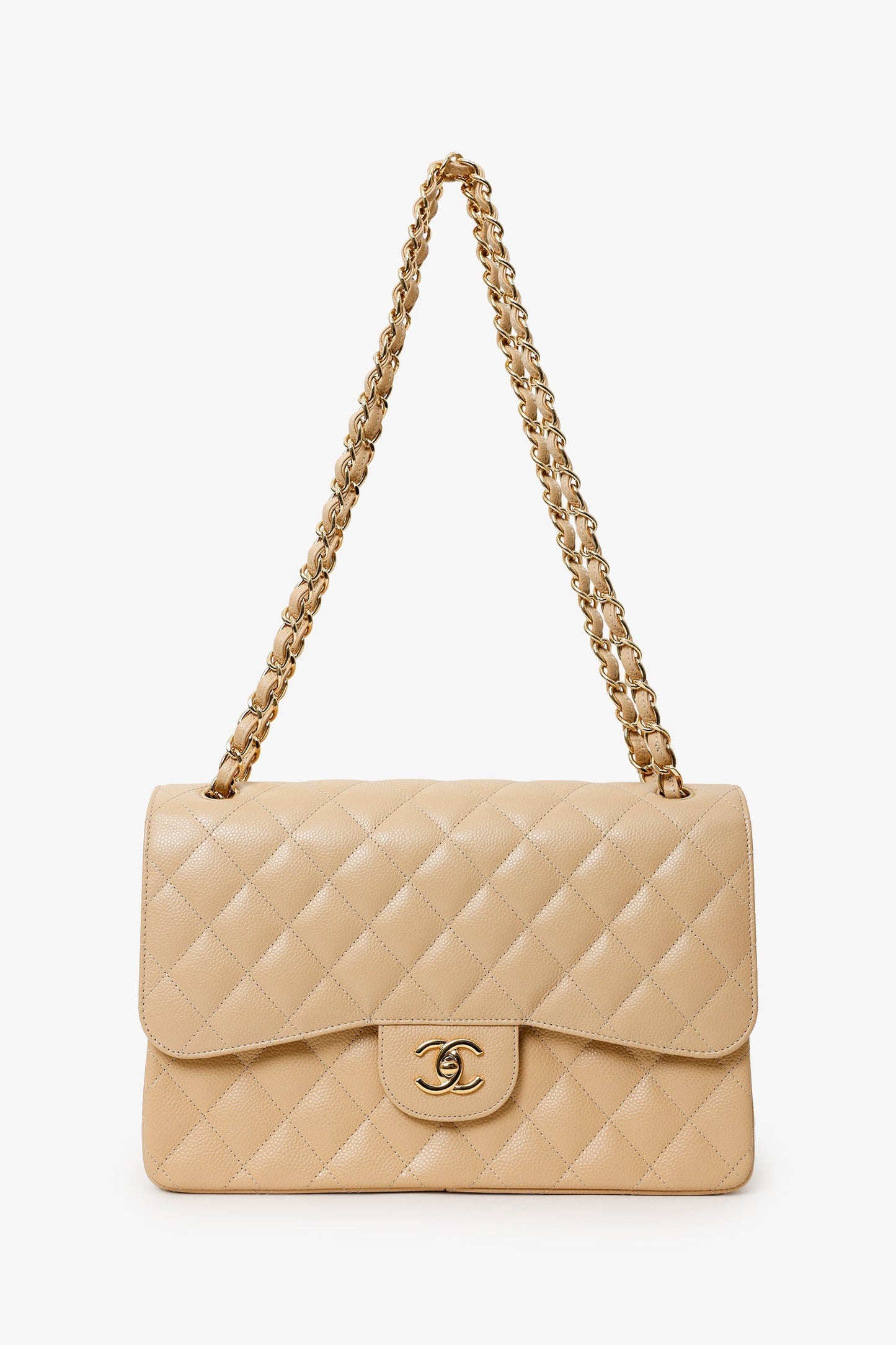 Chanel™ 2014 Beige Caviar Leather Jumbo Double Flap Bag