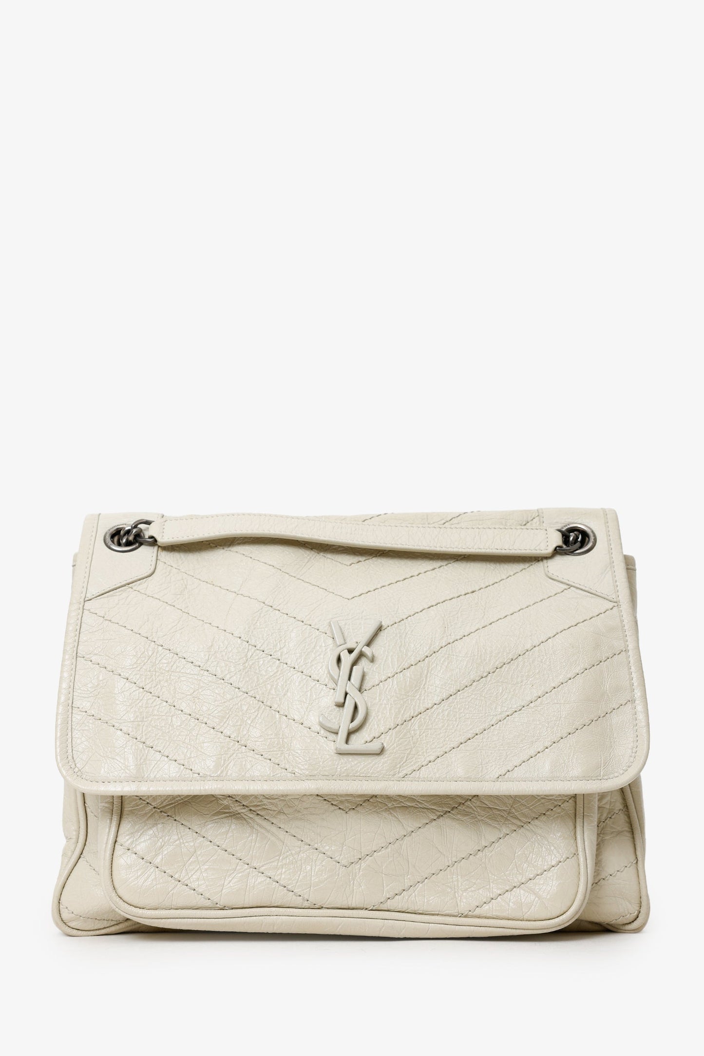 Saint Laurent White Crinkle Leather Medium 'Niki' Shoulder Bag
