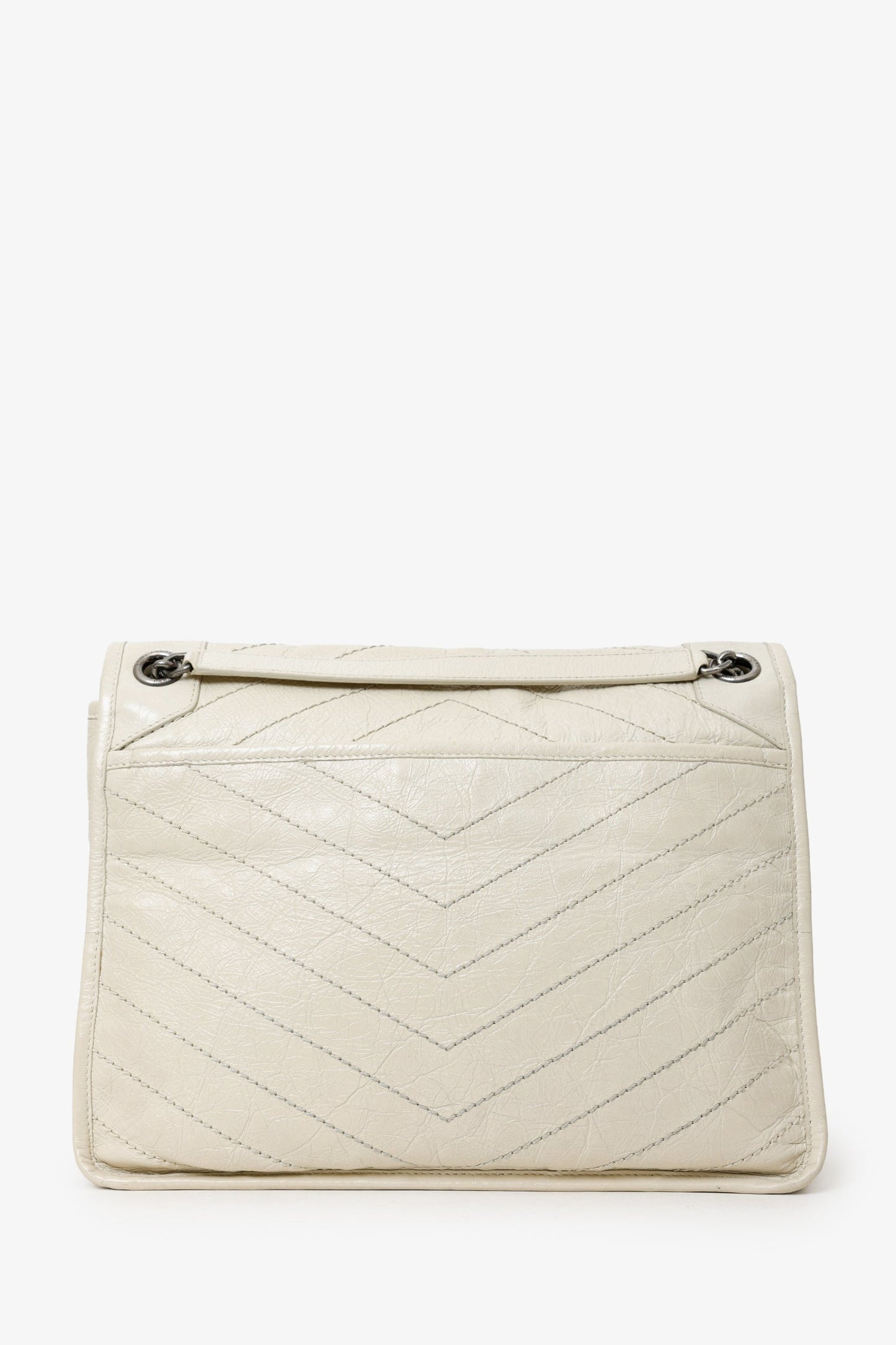 Saint Laurent White Crinkle Leather Medium 'Niki' Shoulder Bag
