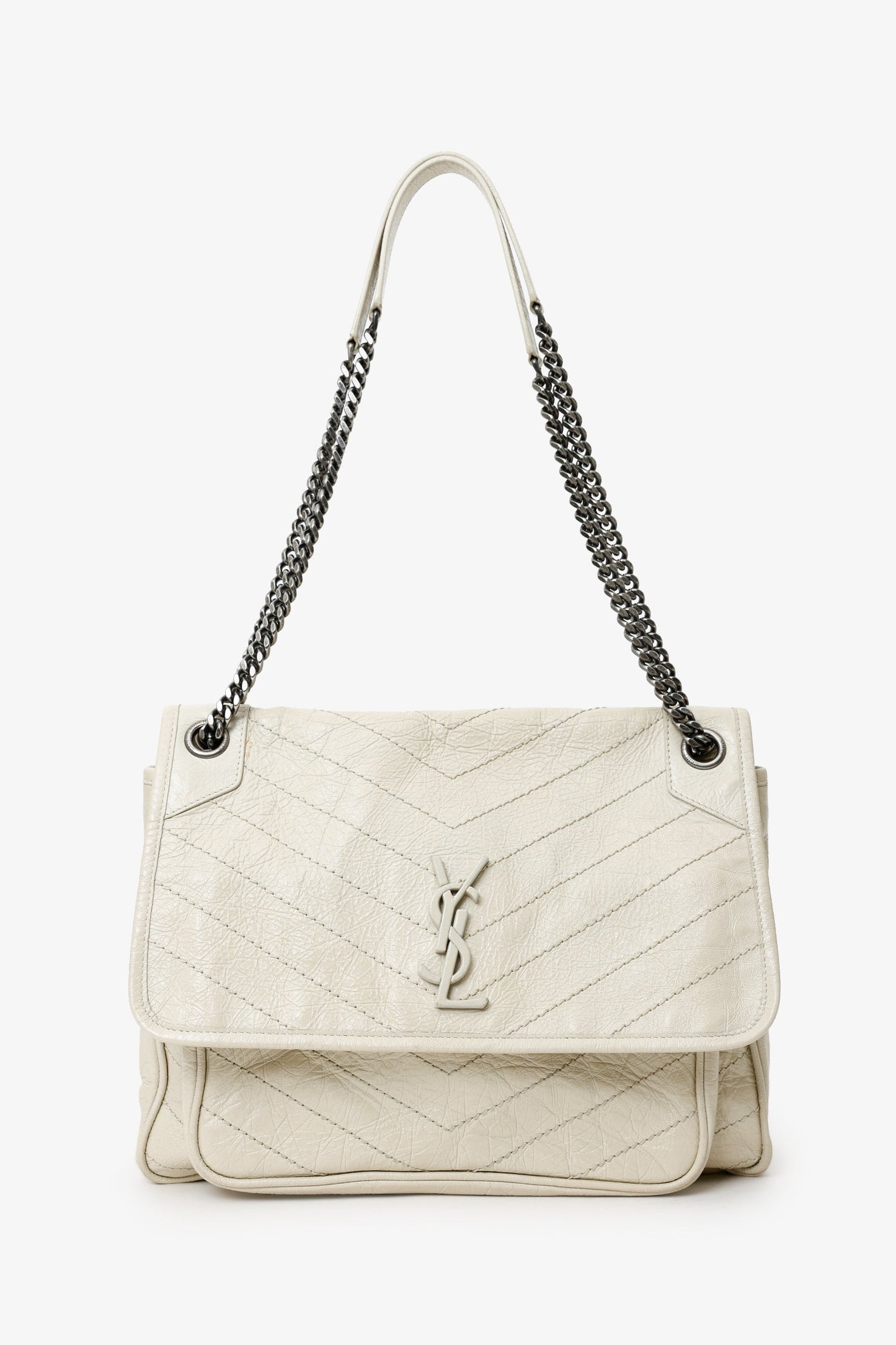 Saint Laurent White Crinkle Leather Medium 'Niki' Shoulder Bag