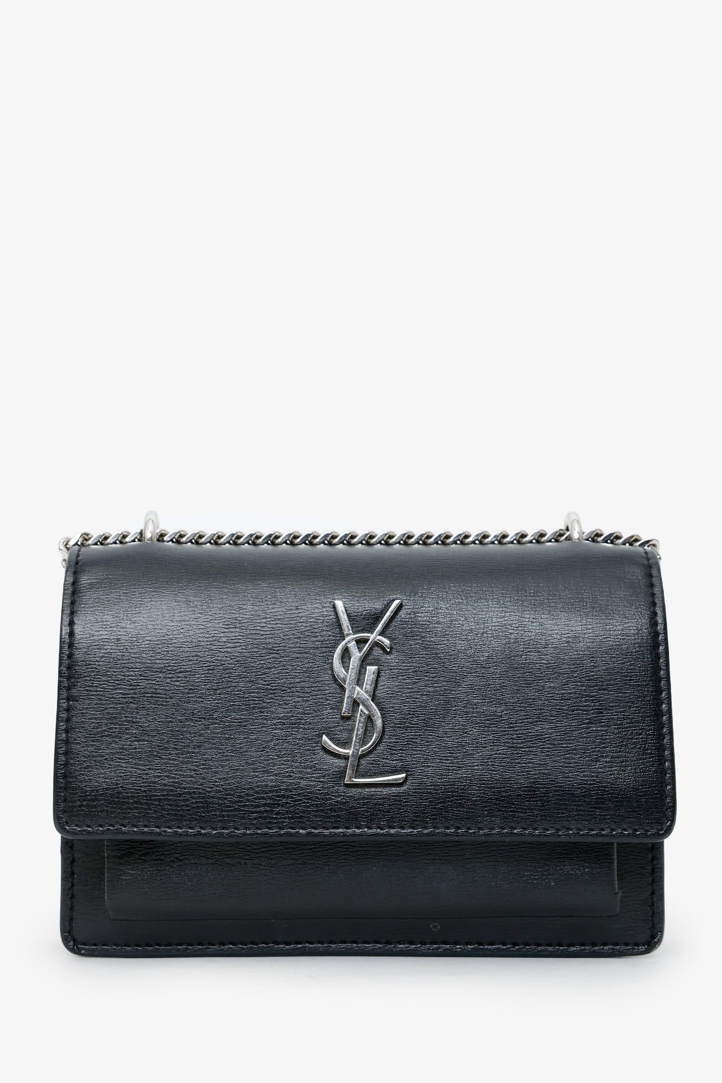 Saint Laurent Black Smooth Leather Mini 'Sunset' Shoulder Bag