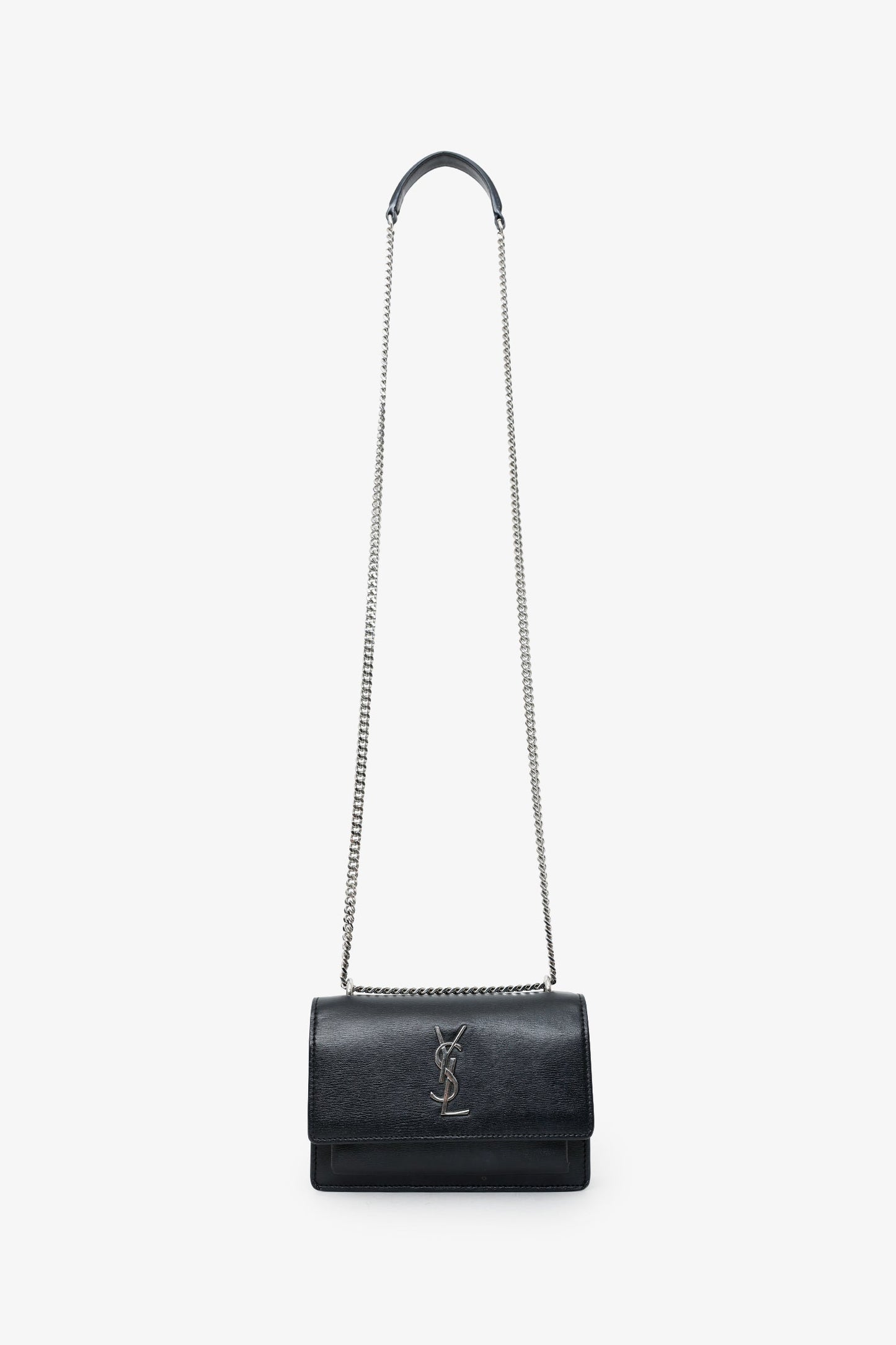 Saint Laurent Black Smooth Leather Mini 'Sunset' Shoulder Bag