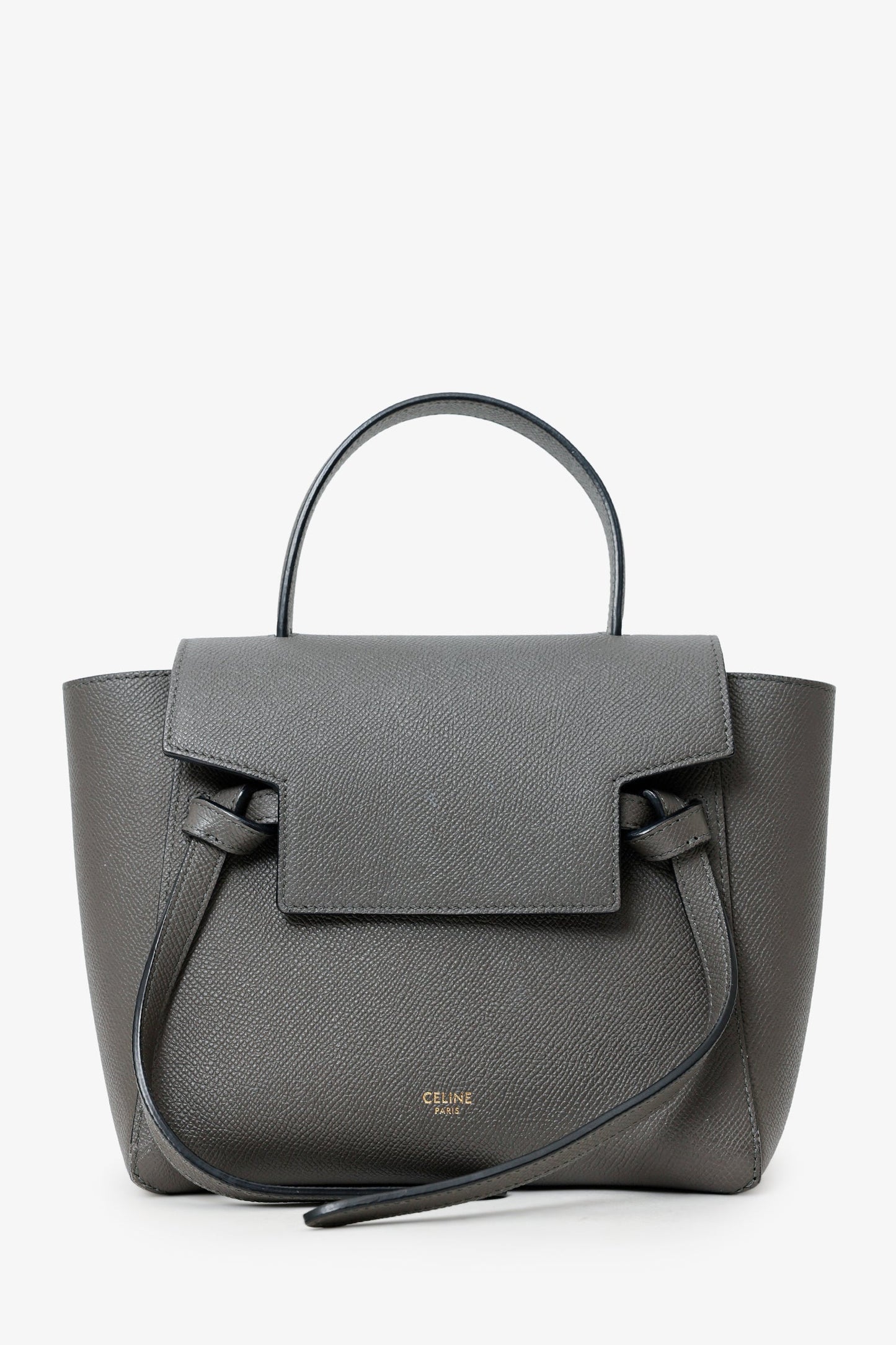 Celine Grey Grained Leather Nano Belt Bag With Strap