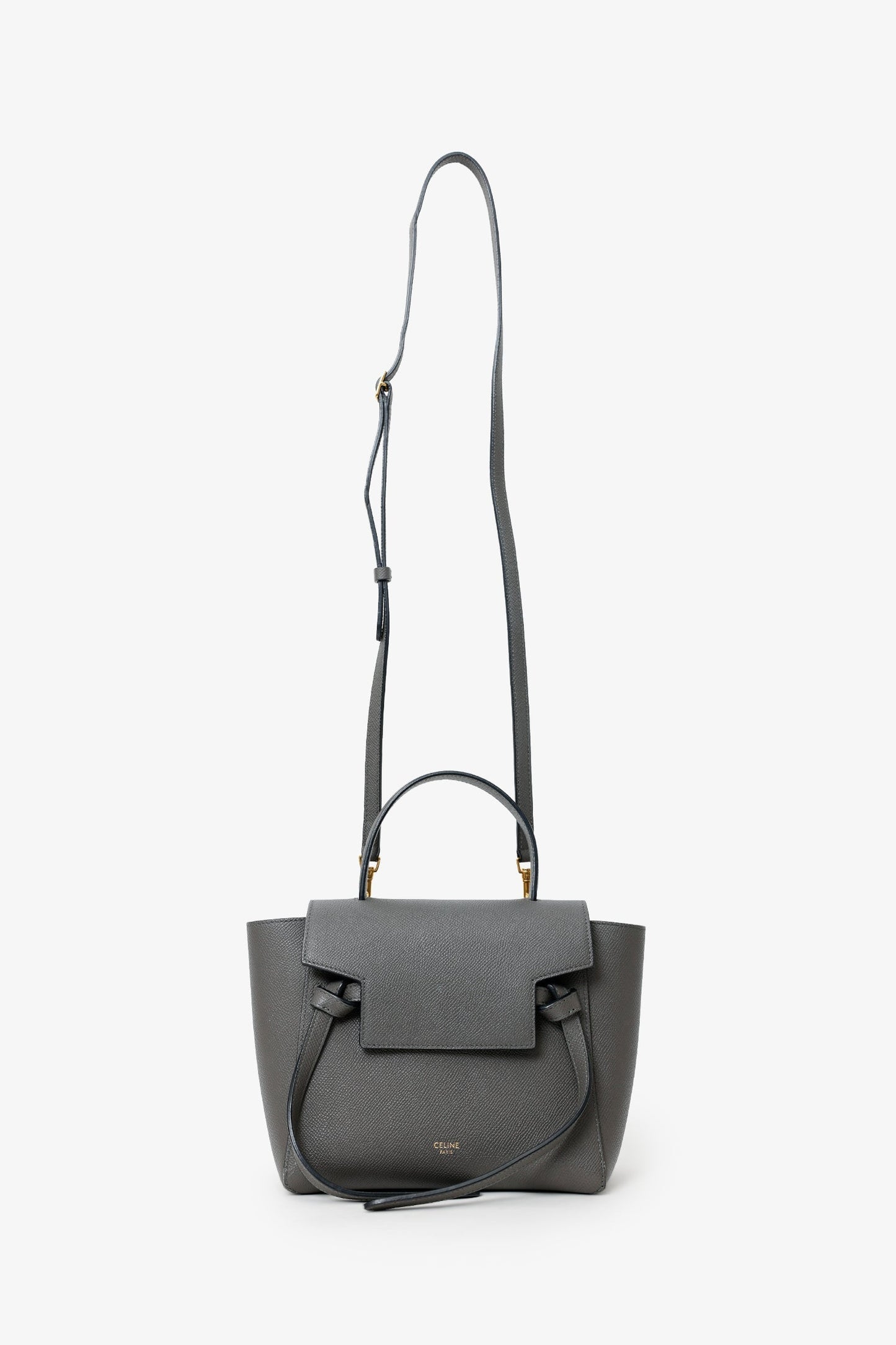 Celine Grey Grained Leather Nano Belt Bag With Strap
