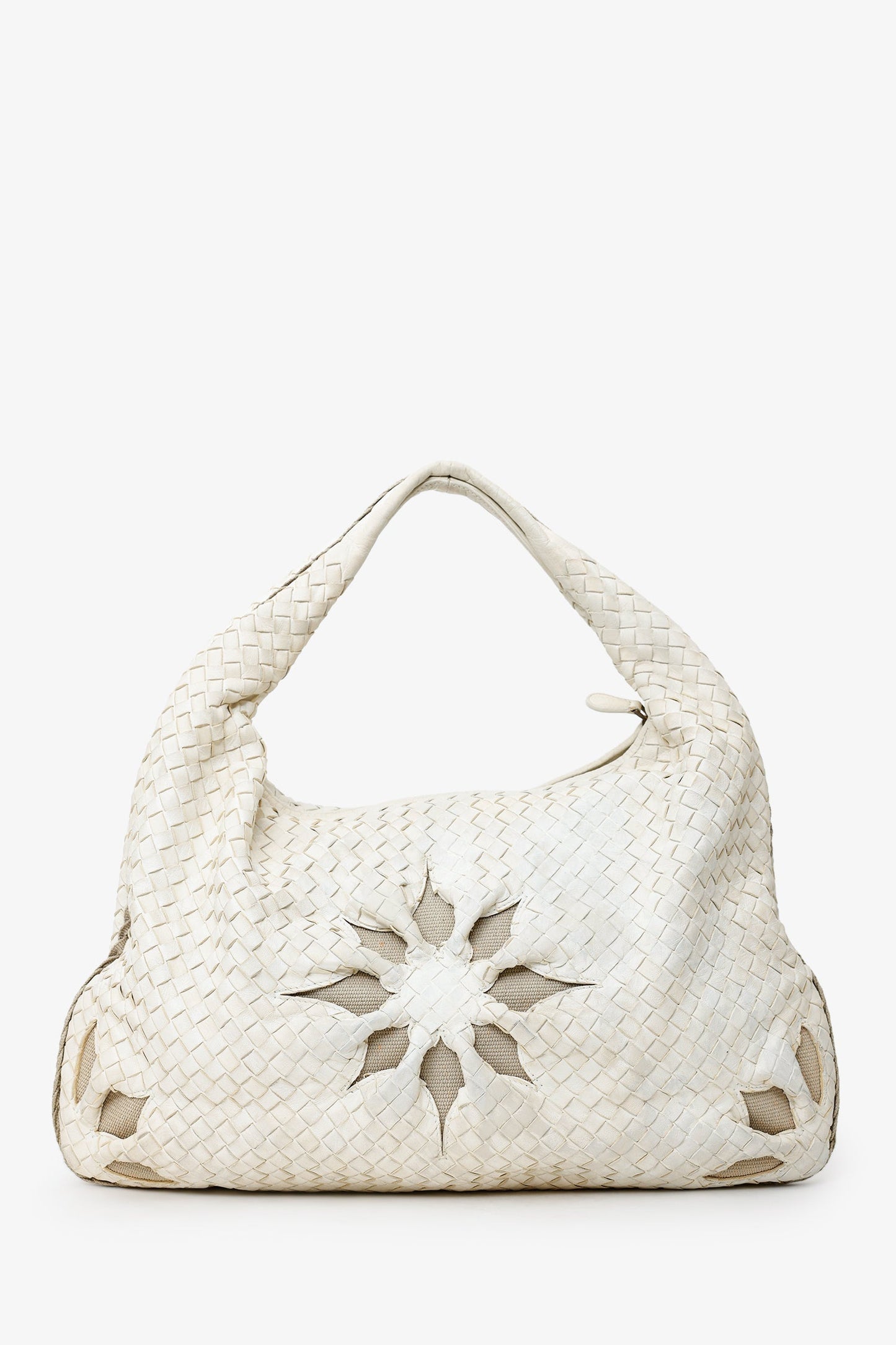 Bottega Veneta White Nappa Intrecciato Flower Large Hobo