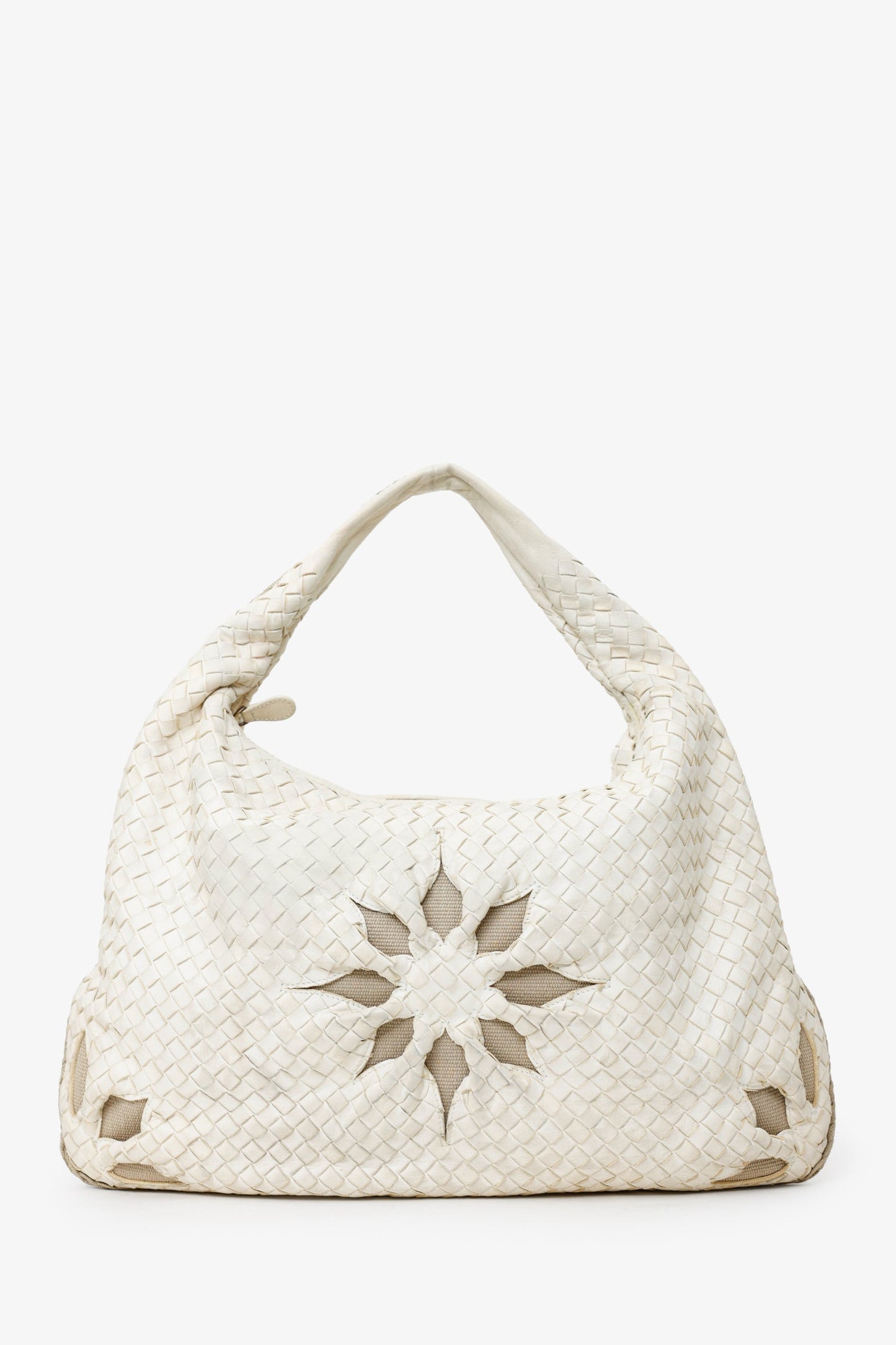Bottega Veneta White Nappa Intrecciato Flower Large Hobo