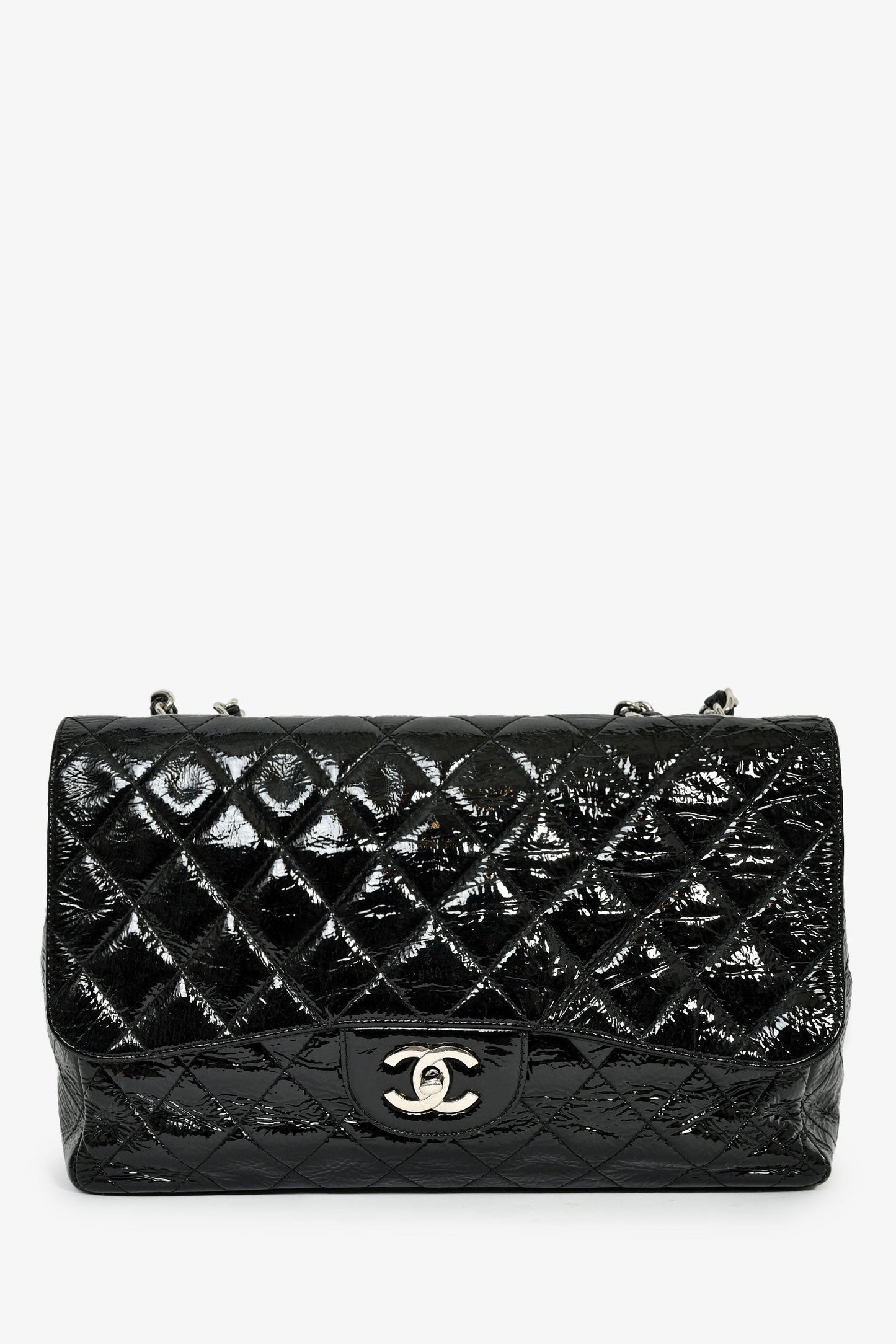 Chanel™ 2006-08 Black Glossy Patent Single Jumbo Flap Bag