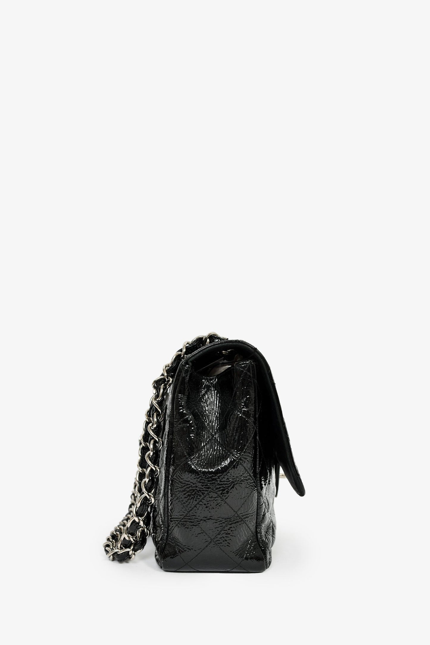 Chanel™ 2006-08 Black Glossy Patent Single Jumbo Flap Bag