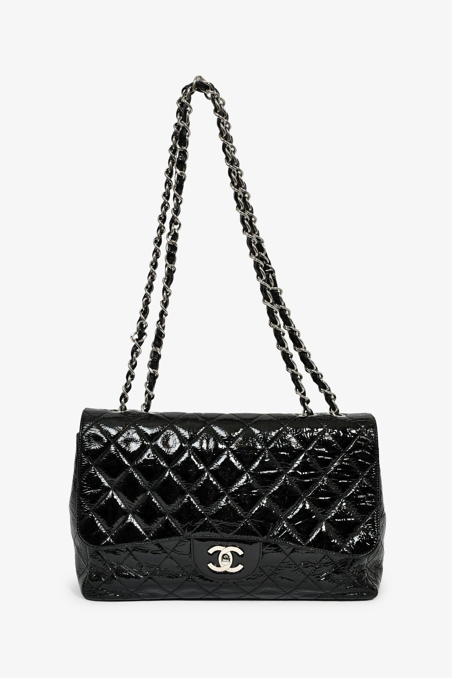 Chanel™ 2006-08 Black Glossy Patent Single Jumbo Flap Bag