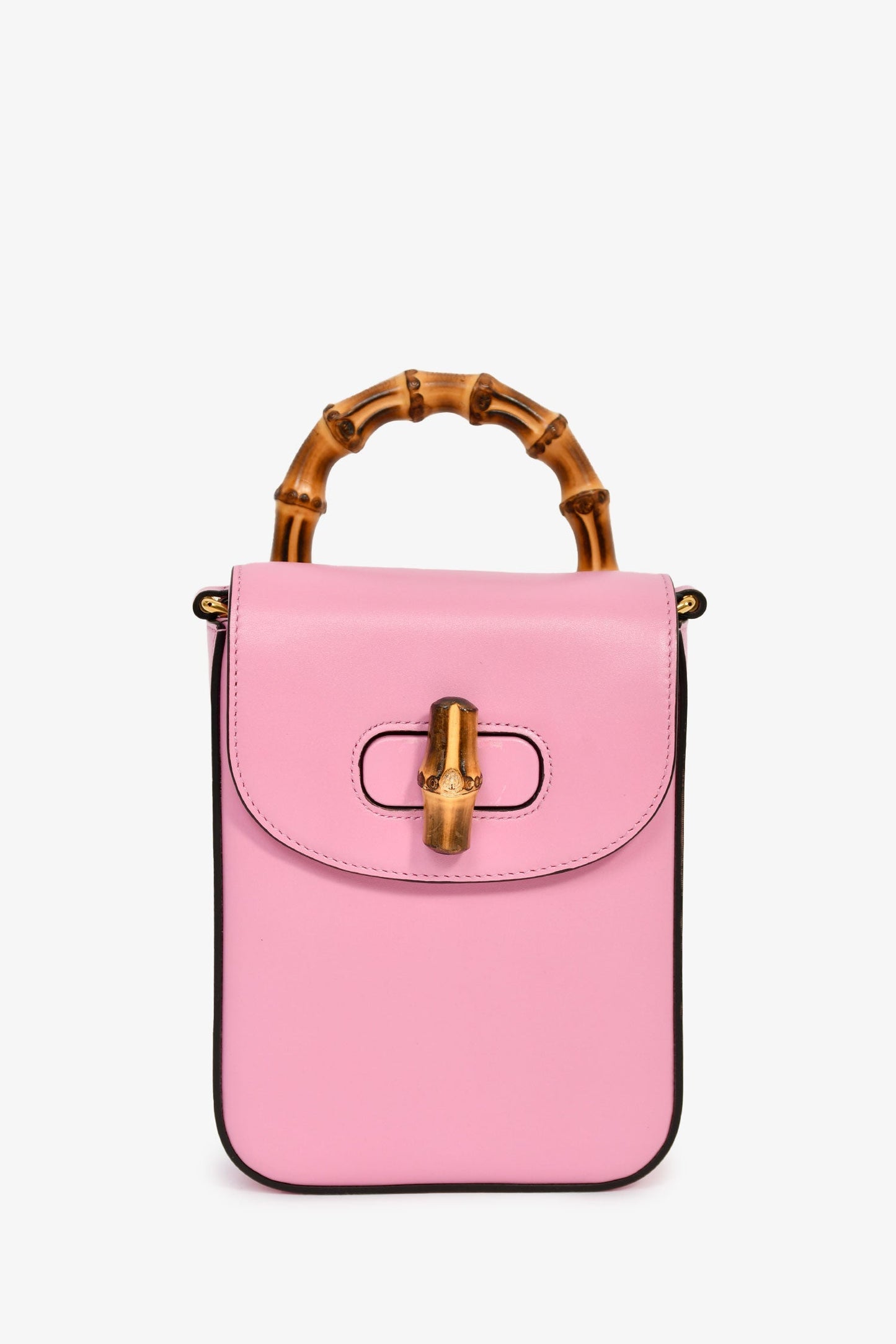 Gucci Pink Leather Bamboo Flap Crossbody