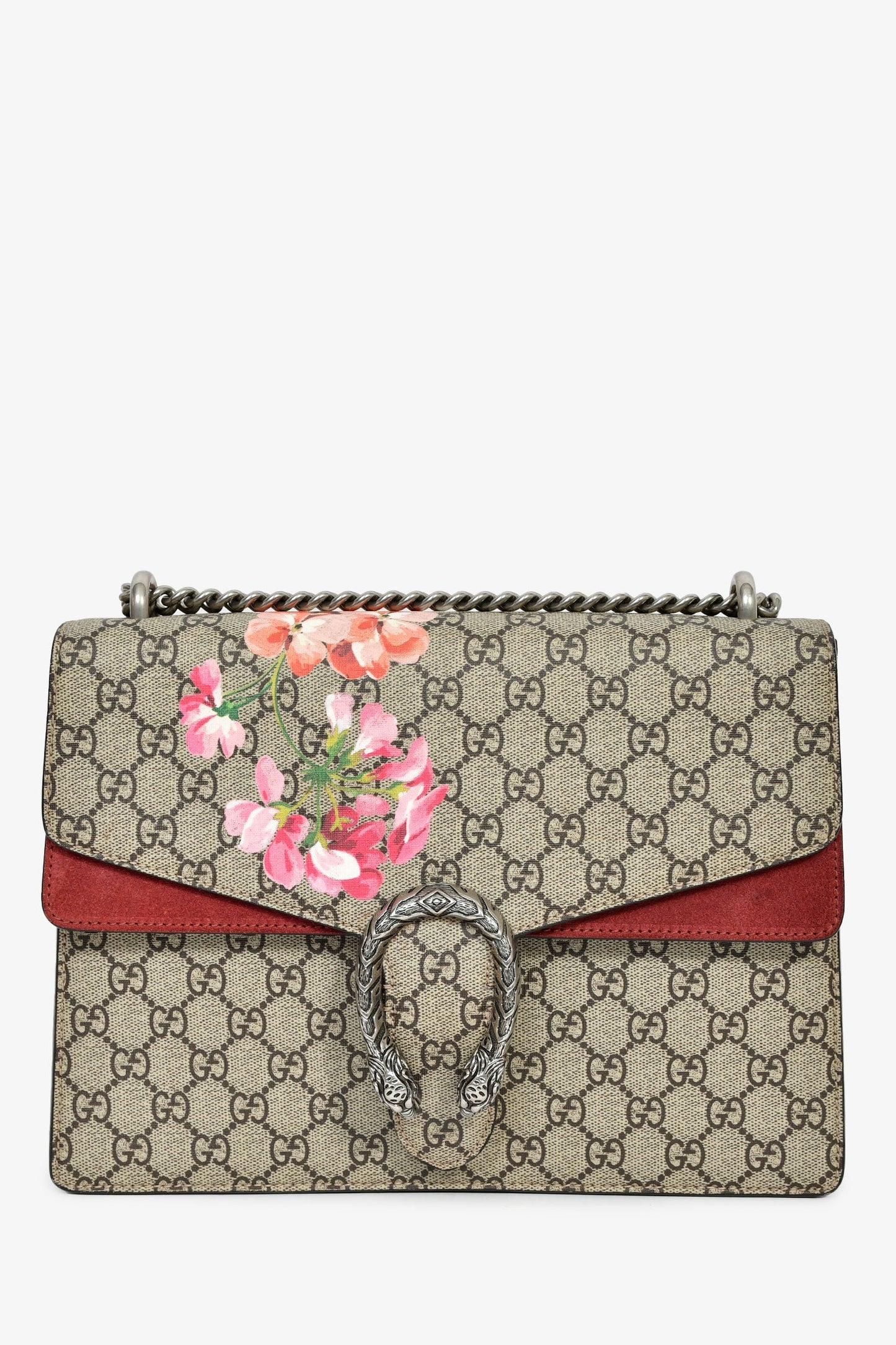 Gucci GG Supreme Blooms Canvas/Burgundy Suede Dionysus Medium Shoulder Bag