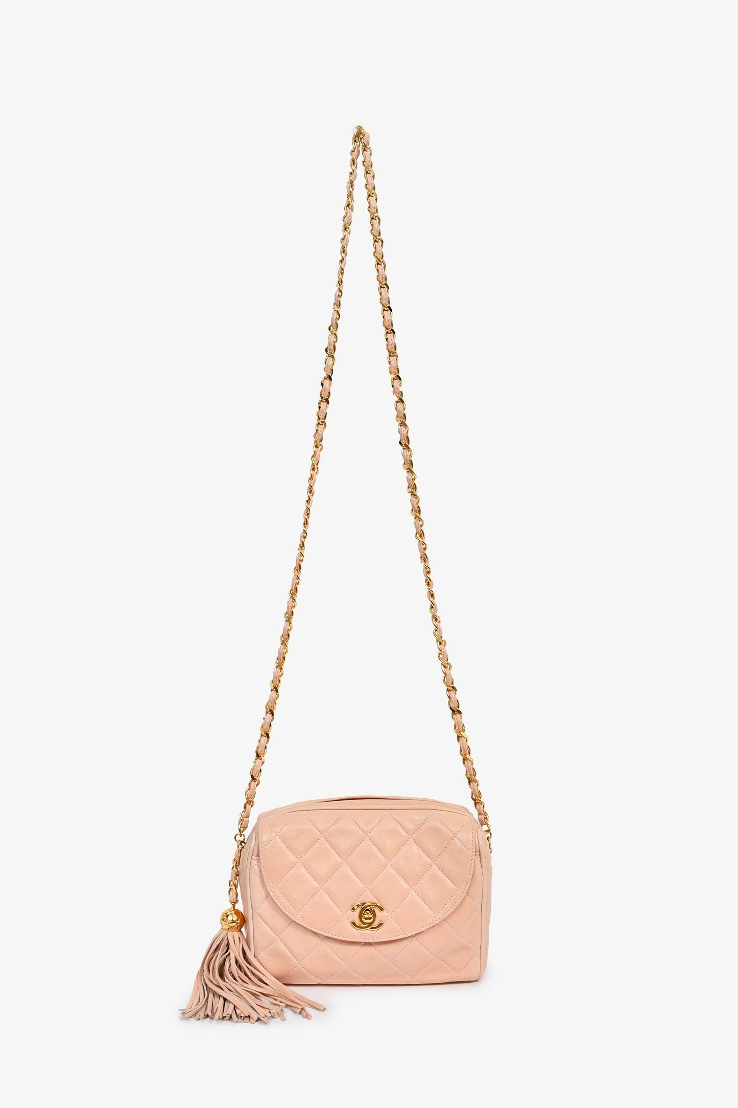 Chanel™ 1994-96 Pink Quilted Lambskin 'Diana Half Moon' Flap Bag