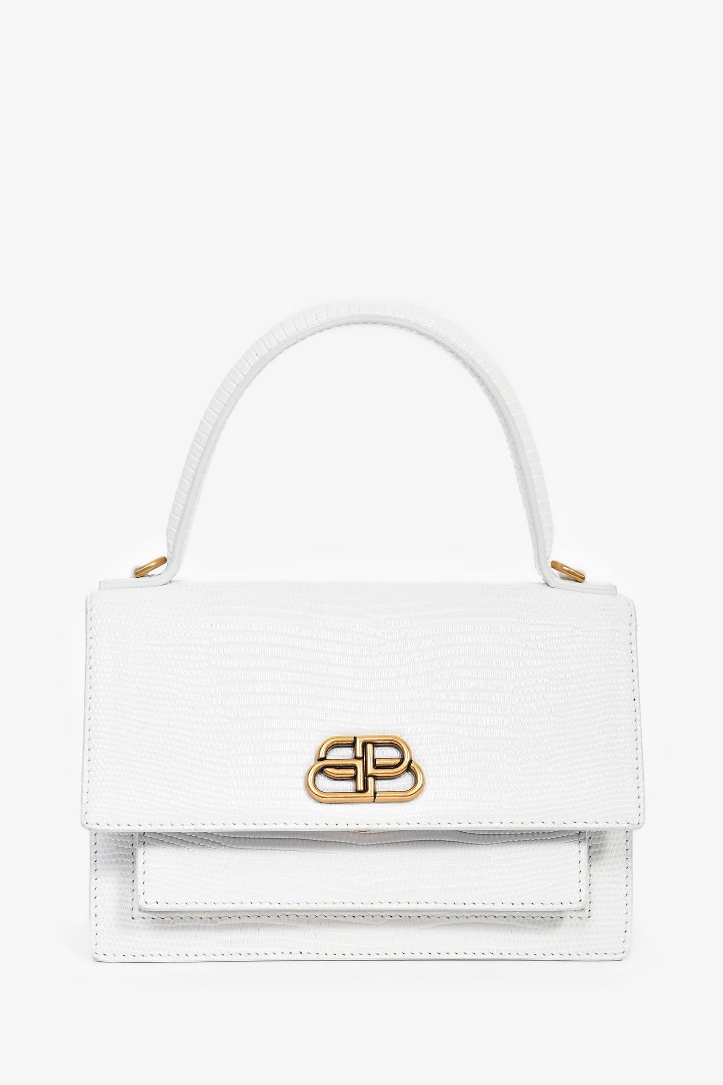 Balenciaga White Lizard Embossed Sharp XS Top Handle