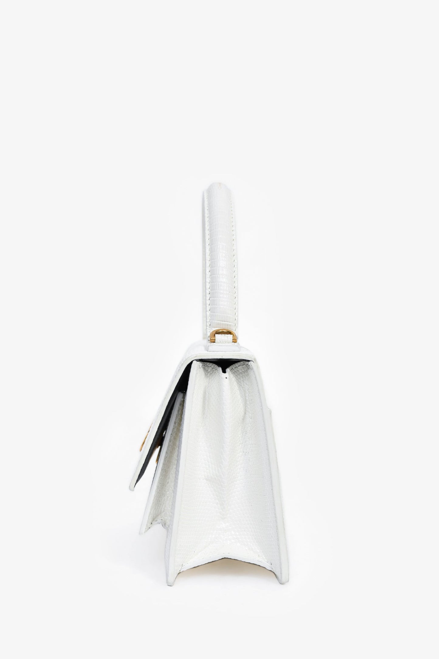 Balenciaga White Lizard Embossed Sharp XS Top Handle