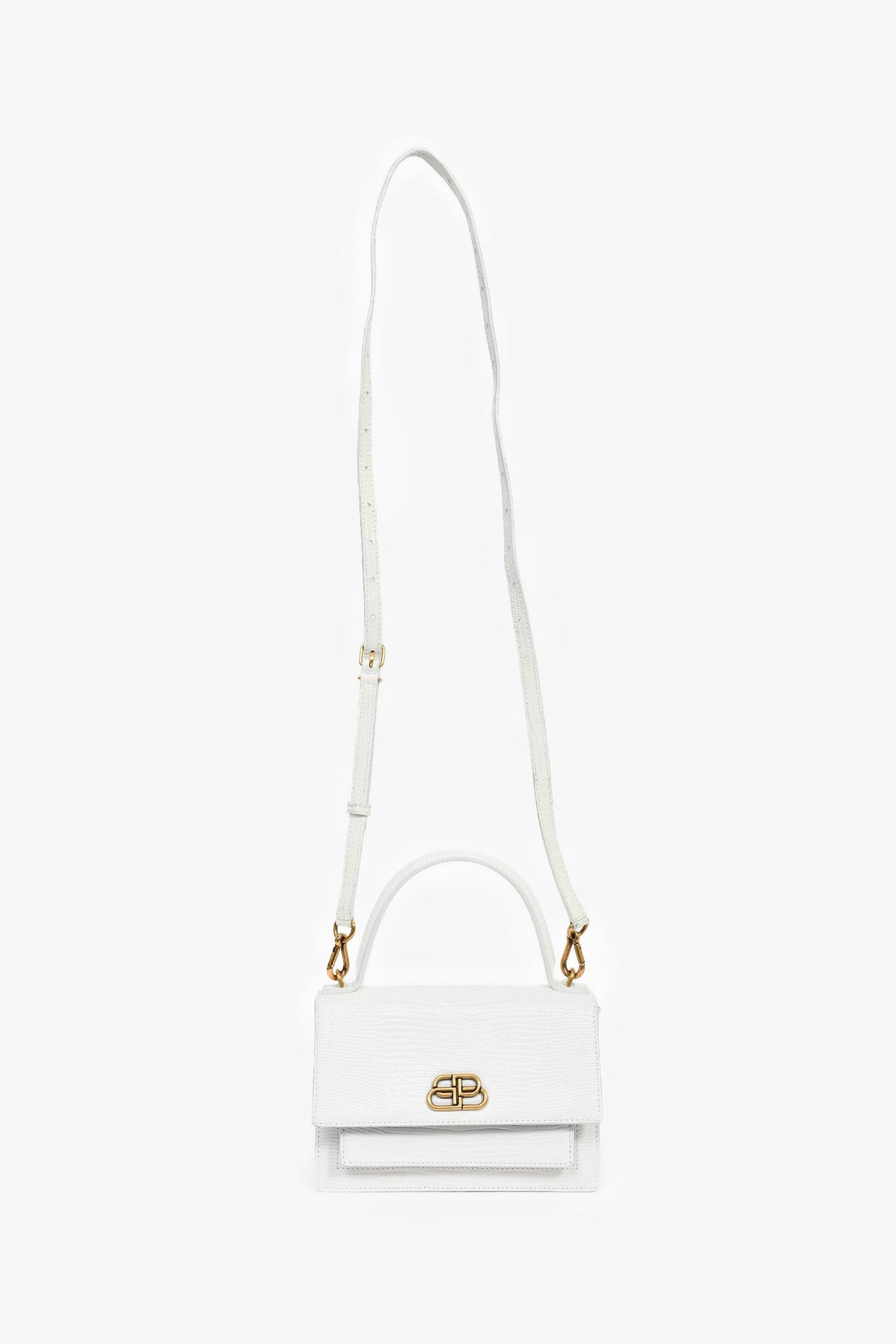 Balenciaga White Lizard Embossed Sharp XS Top Handle