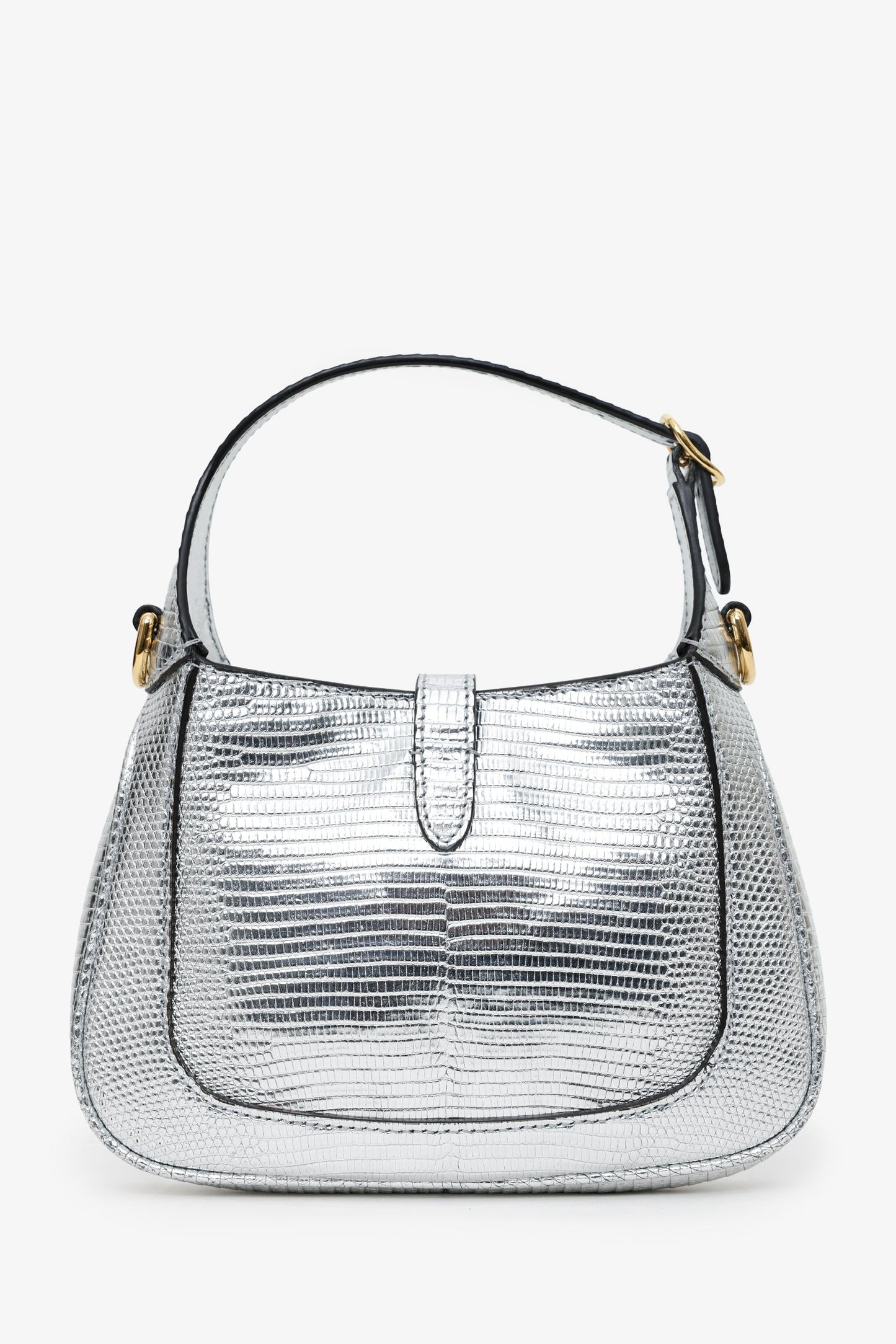 Gucci Silver Metallic Lizard Mini Jackie 1961 Shoulder Bag With Chain