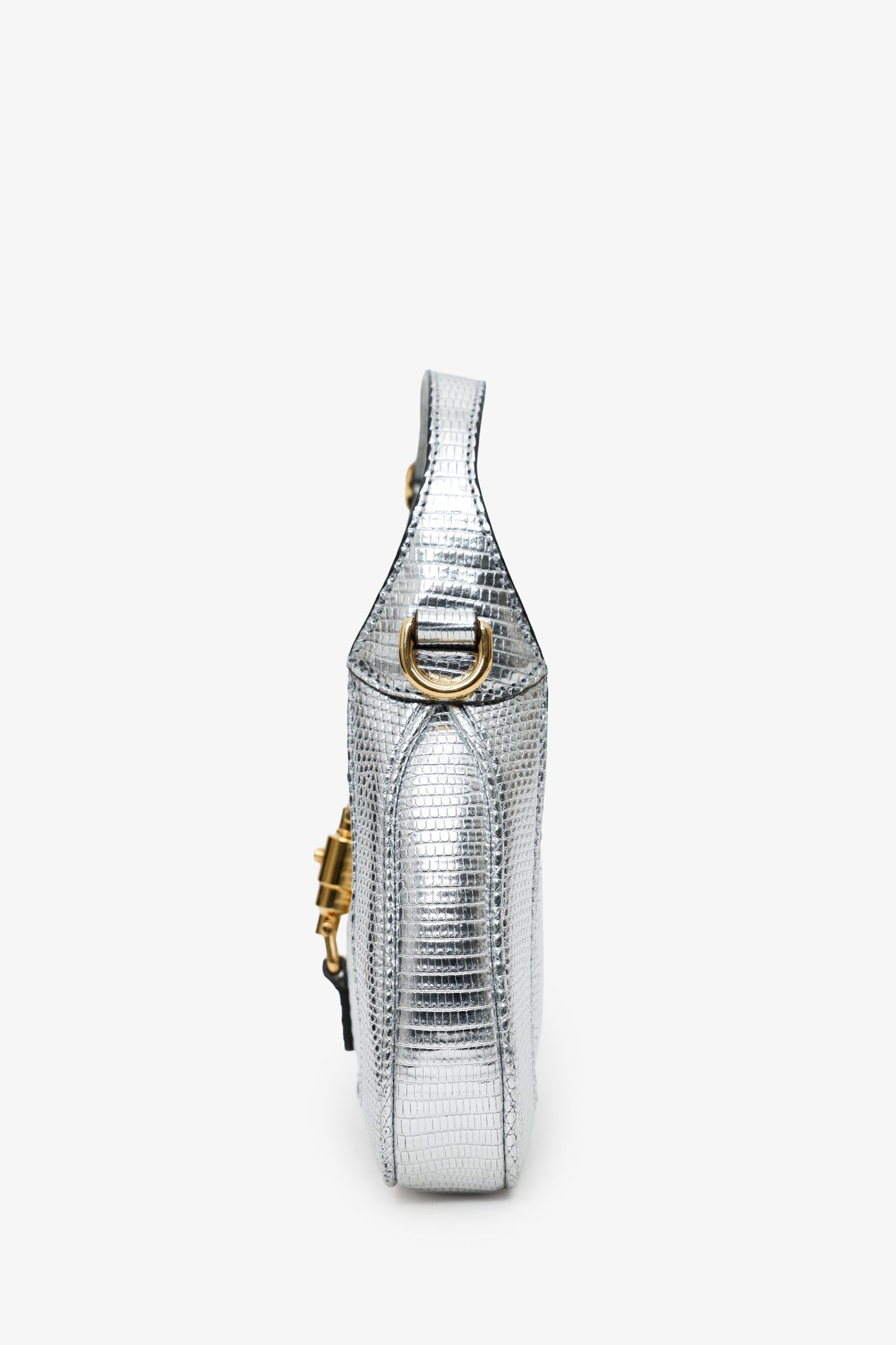 Gucci Silver Metallic Lizard Mini Jackie 1961 Shoulder Bag With Chain
