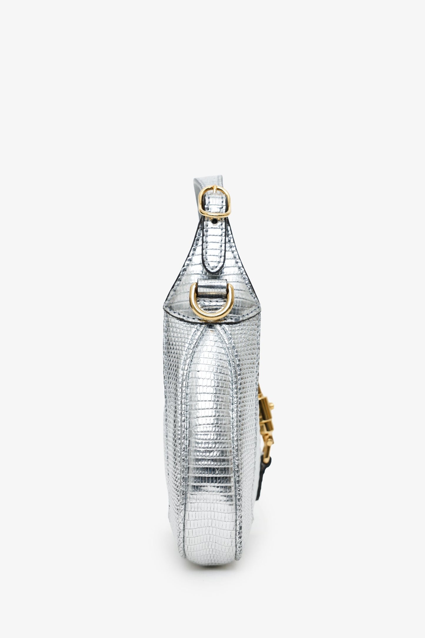 Gucci Silver Metallic Lizard Mini Jackie 1961 Shoulder Bag With Chain