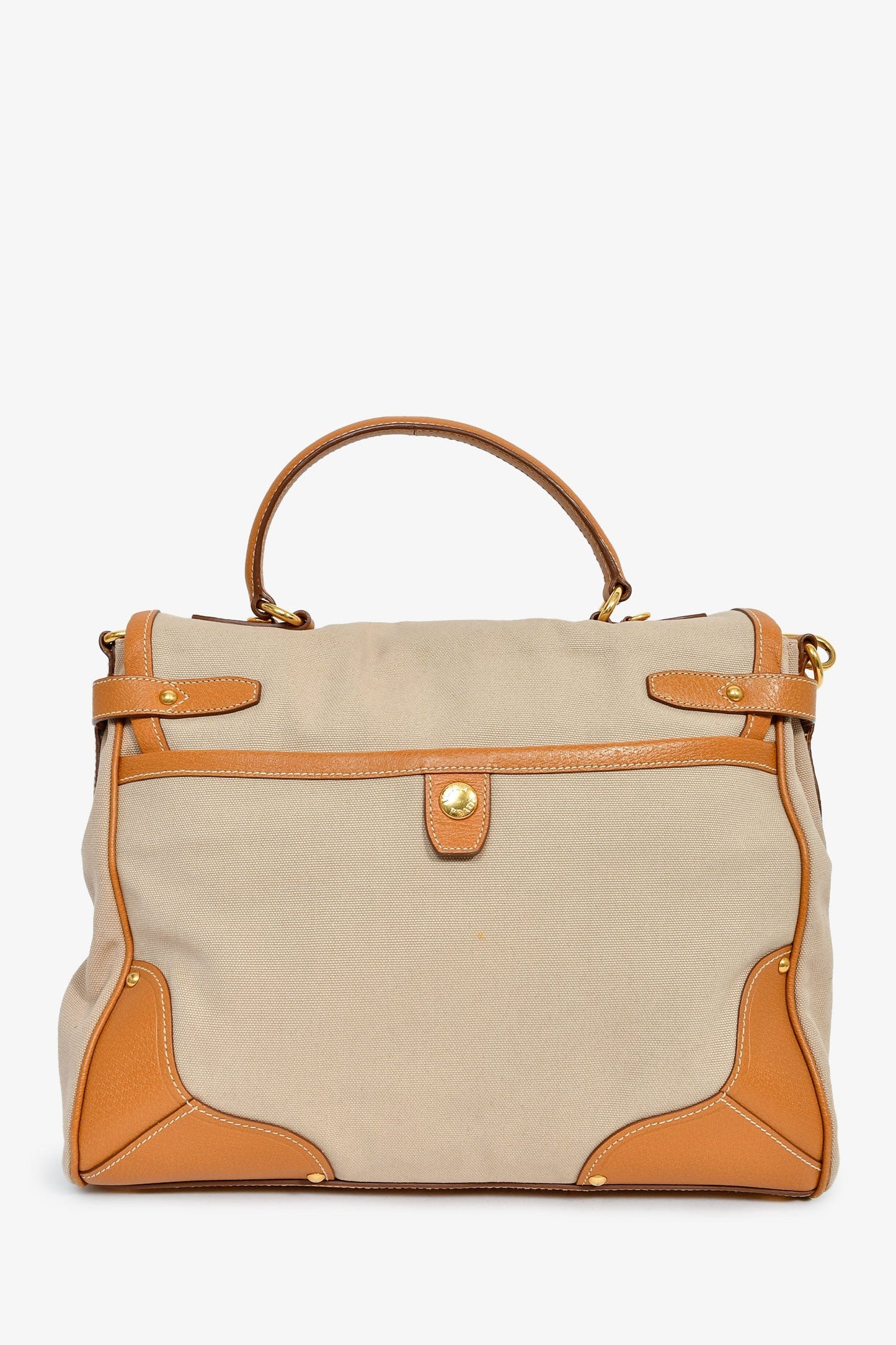 Prada Beige Canvas/Tan Leather Top Handle Messenger Bag