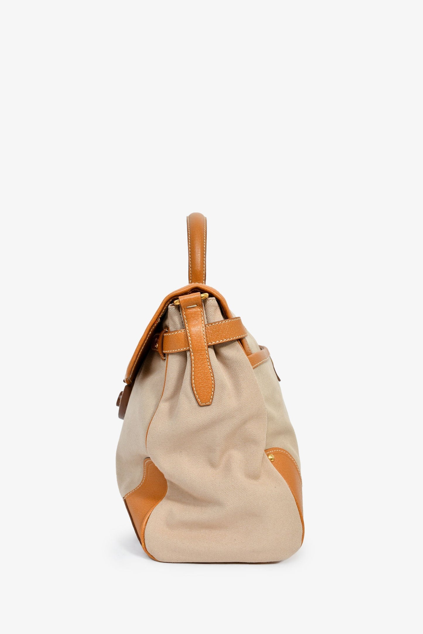 Prada Beige Canvas/Tan Leather Top Handle Messenger Bag