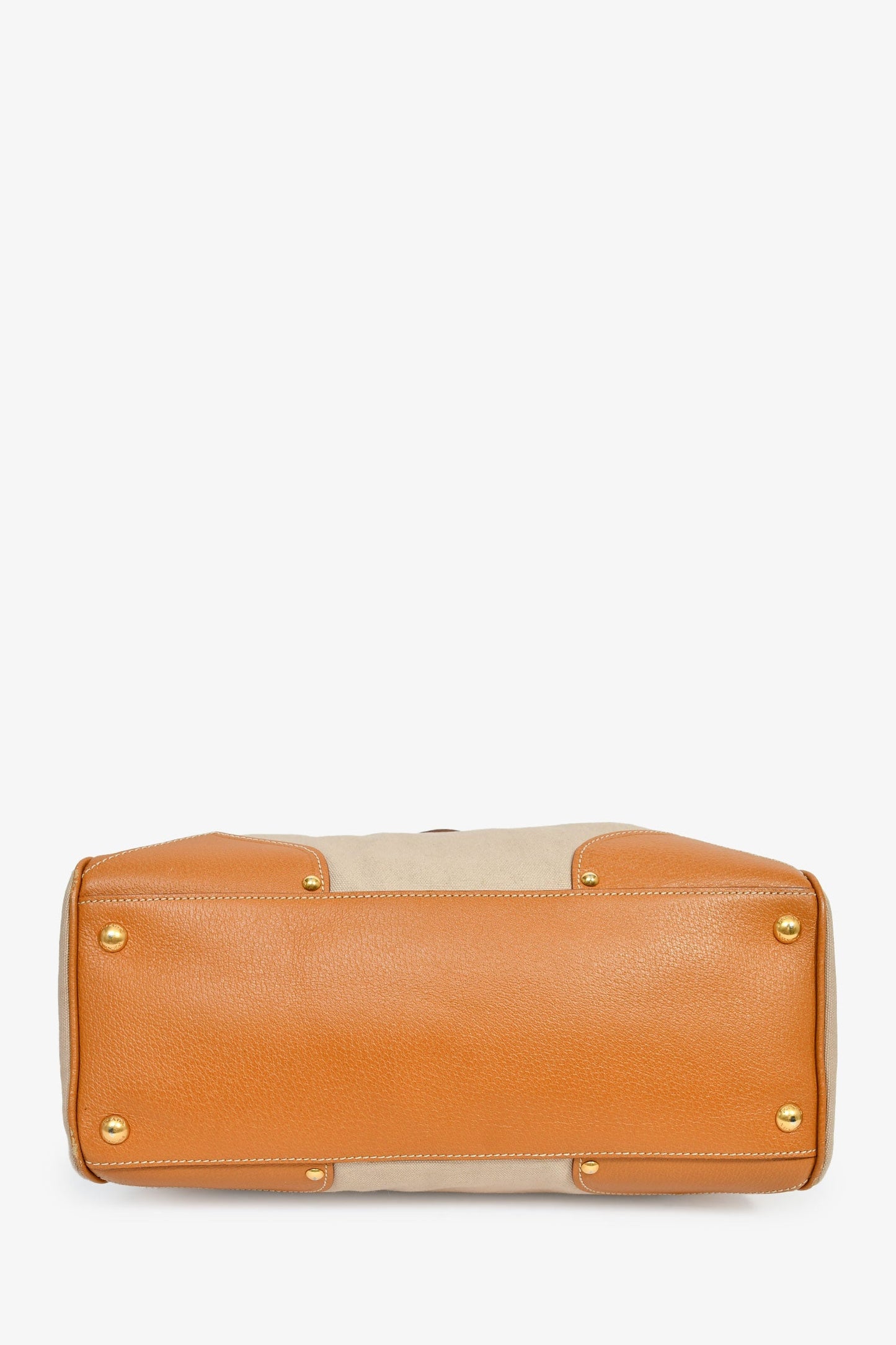Prada Beige Canvas/Tan Leather Top Handle Messenger Bag