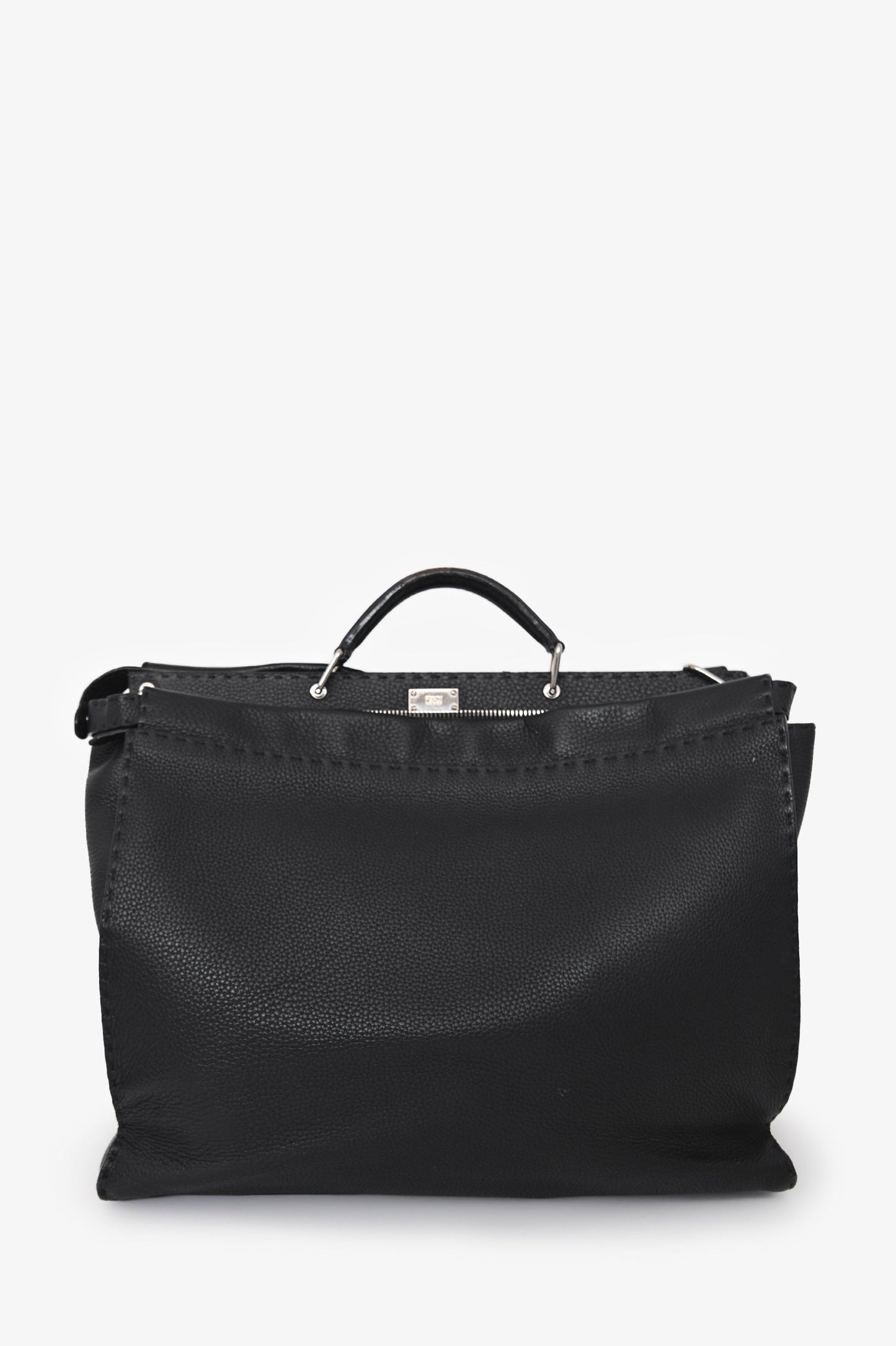 Fendi Black Leather Grained Monster Peekaboo Messenger Bag