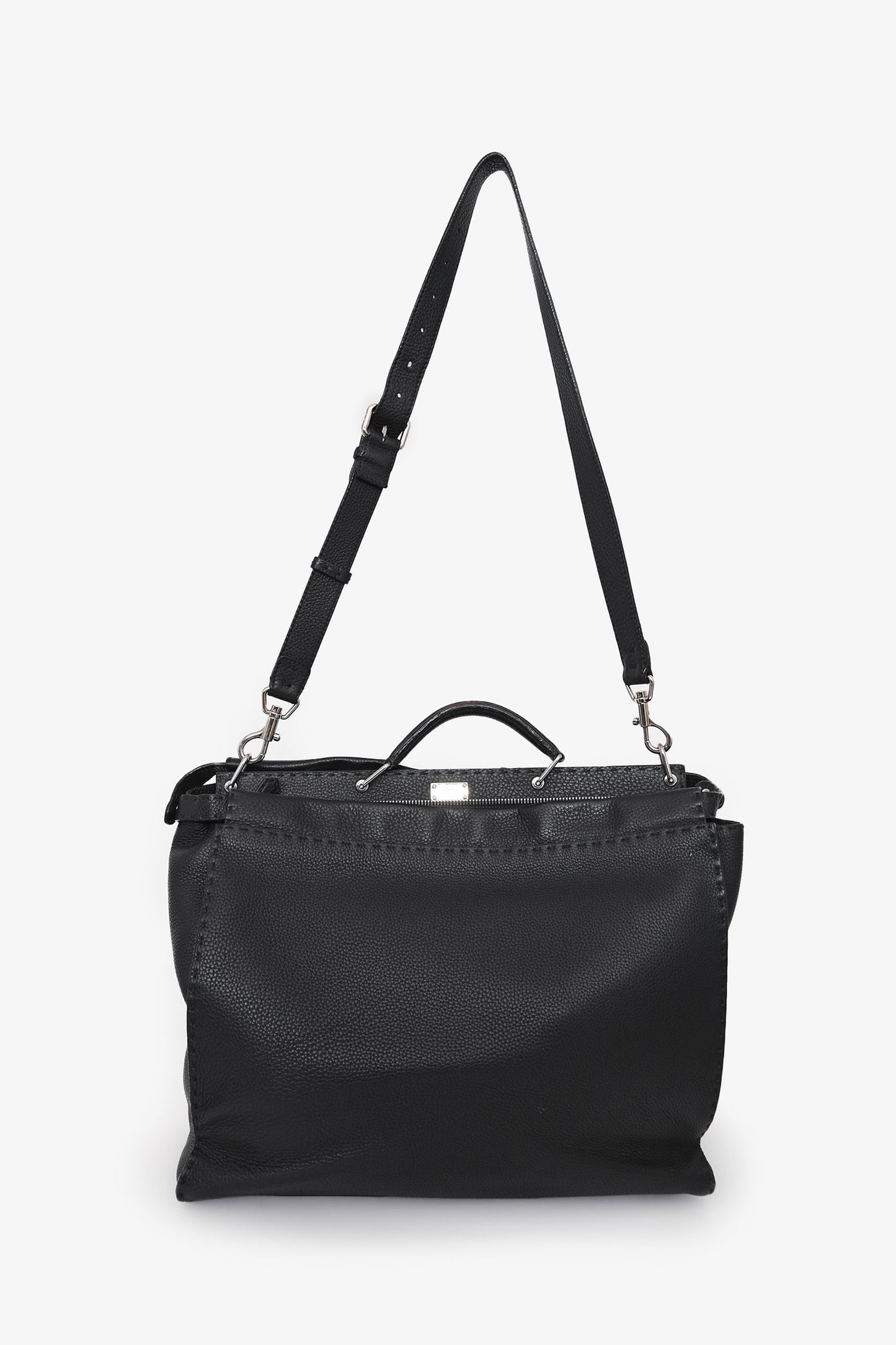 Fendi Black Leather Grained Monster Peekaboo Messenger Bag