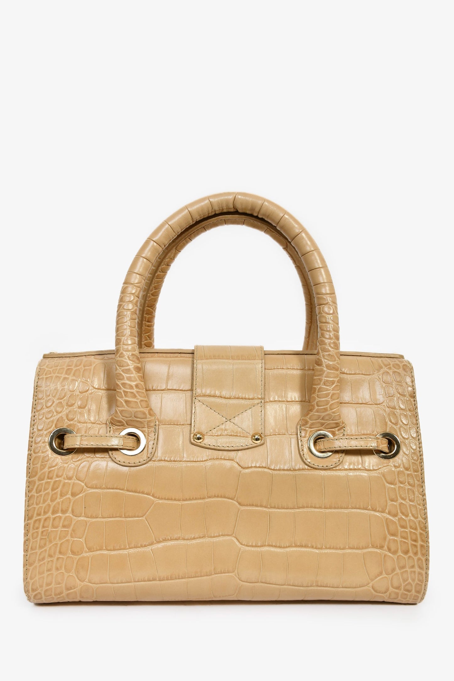 Jimmy Choo Beige Croc Embossed Small 'Rosalie' Top Handle Bag with Strap