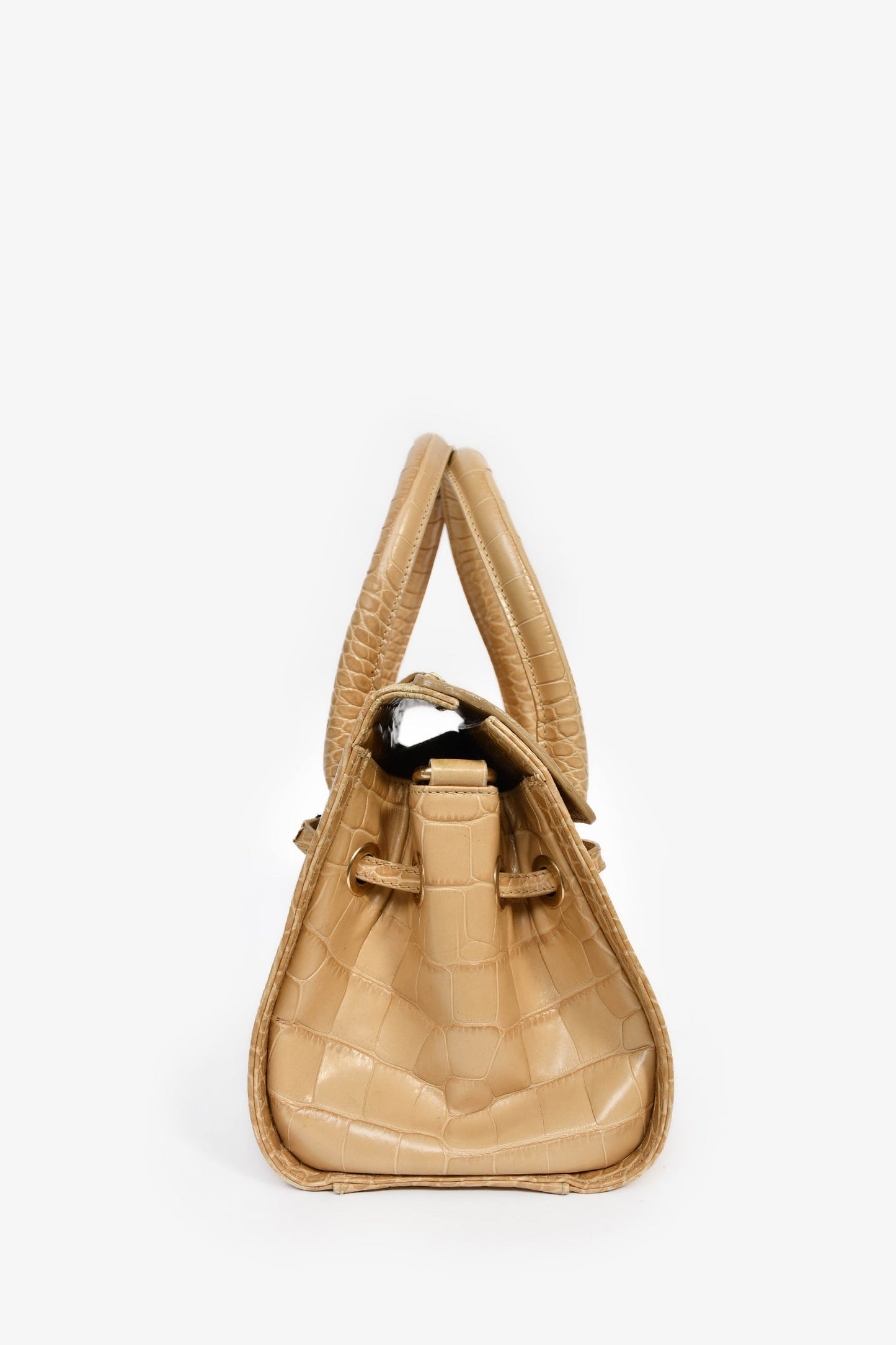Jimmy Choo Beige Croc Embossed Small 'Rosalie' Top Handle Bag with Strap