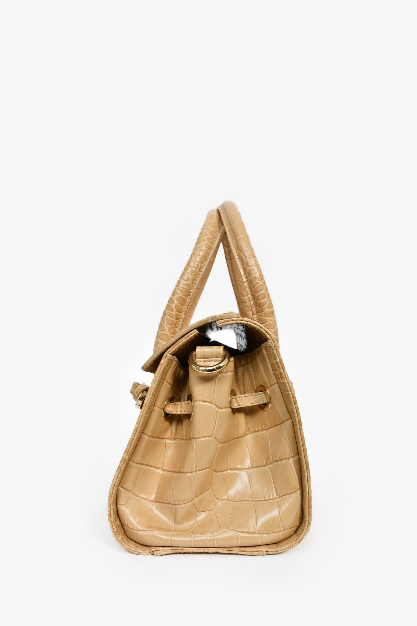 Jimmy Choo Beige Croc Embossed Small 'Rosalie' Top Handle Bag with Strap