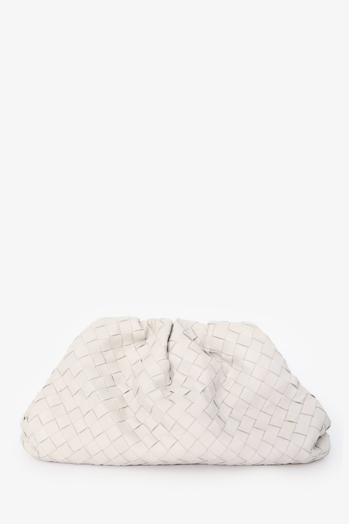 Bottega Veneta White Ecru Leather Intrecciato Large Classic Pouch