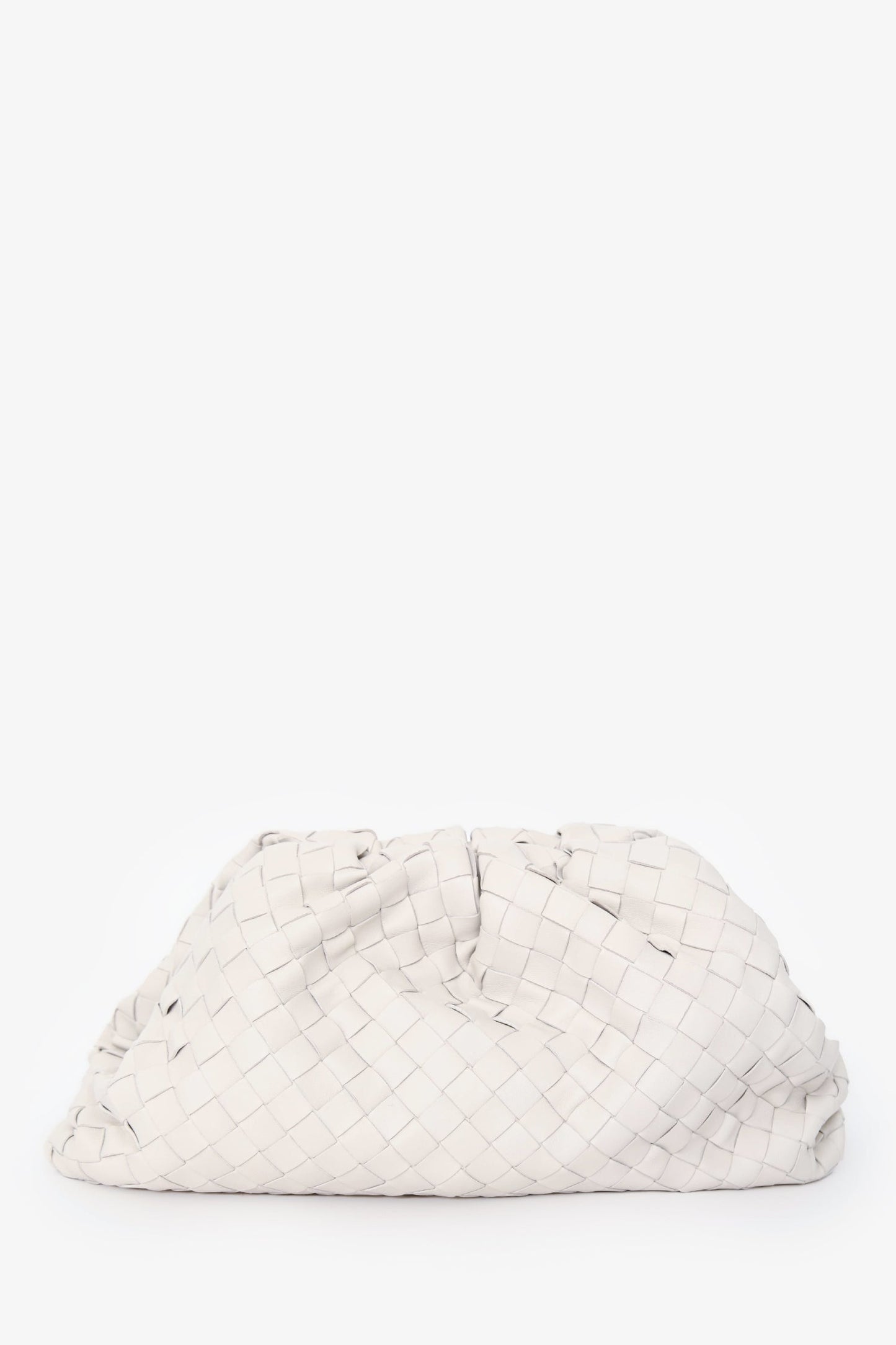 Bottega Veneta White Ecru Leather Intrecciato Large Classic Pouch