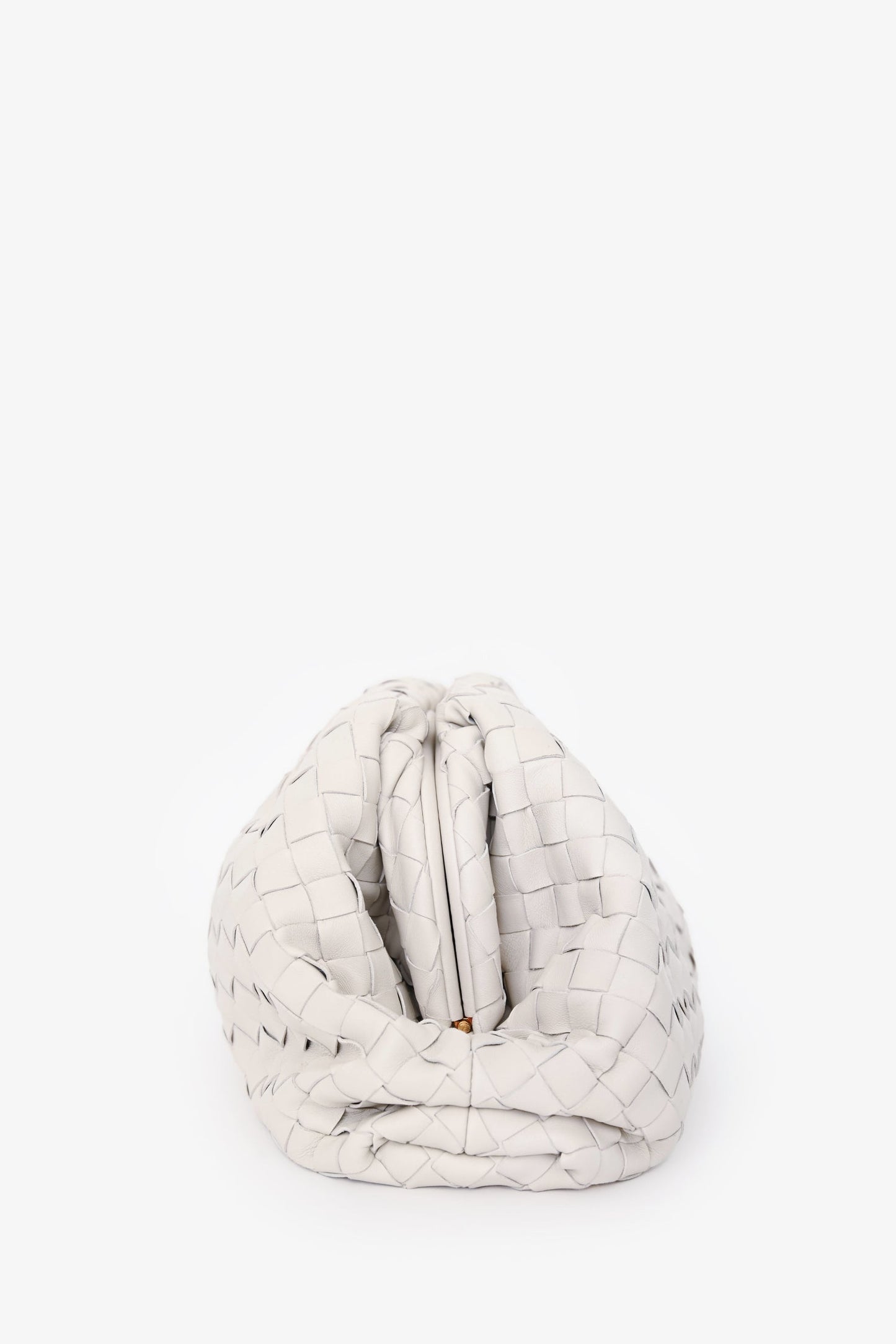 Bottega Veneta White Ecru Leather Intrecciato Large Classic Pouch