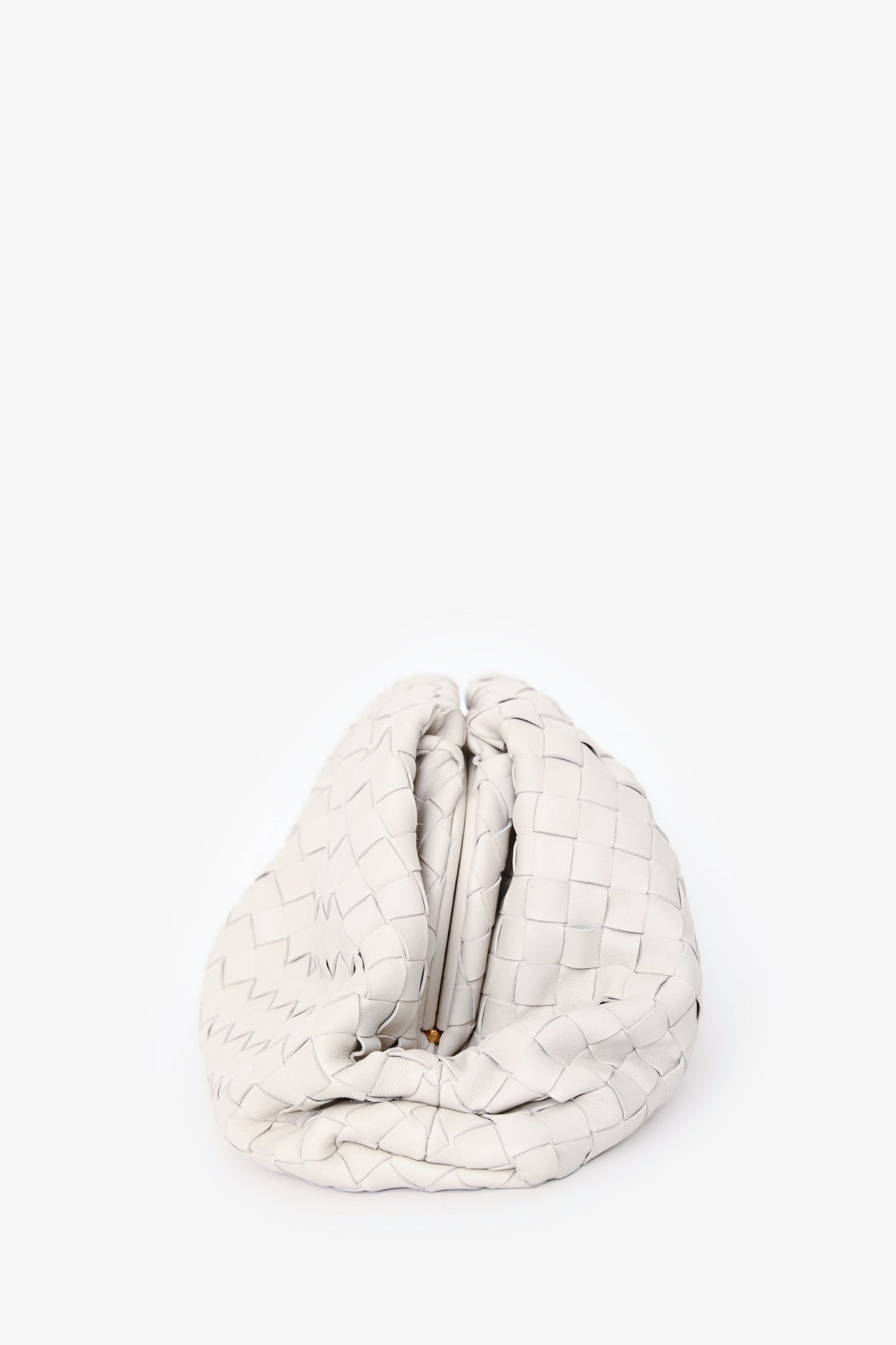 Bottega Veneta White Ecru Leather Intrecciato Large Classic Pouch