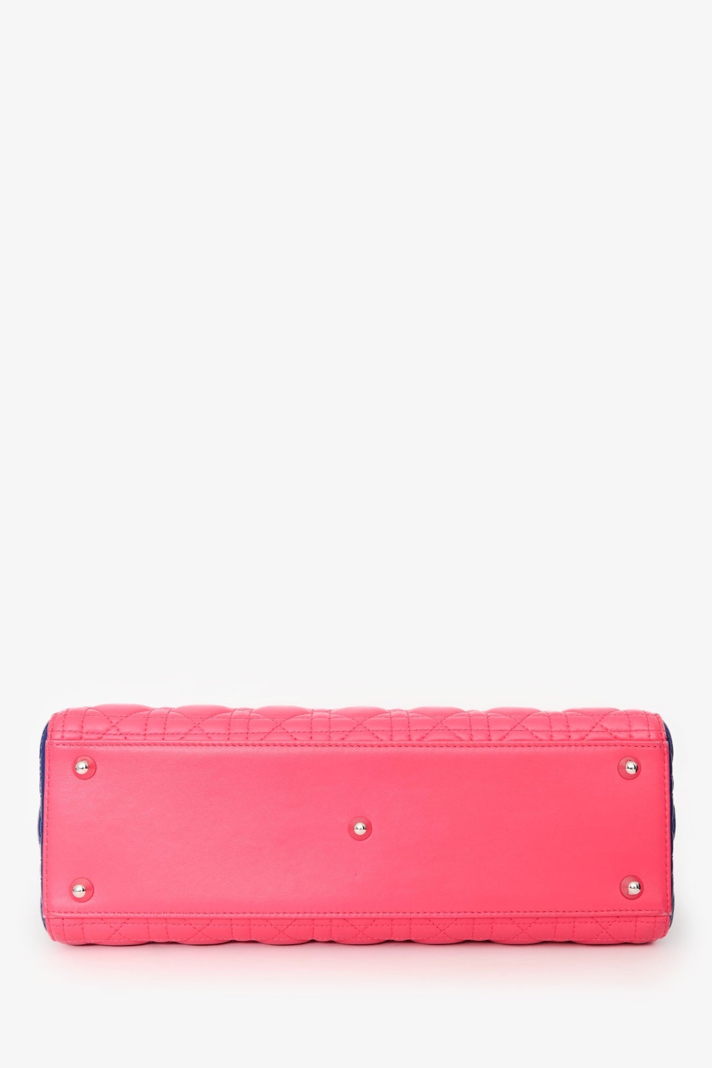 Christian Dior 2013 Pink/Yellow Cannage Leather Large Lady Dior Top Handle with Strap