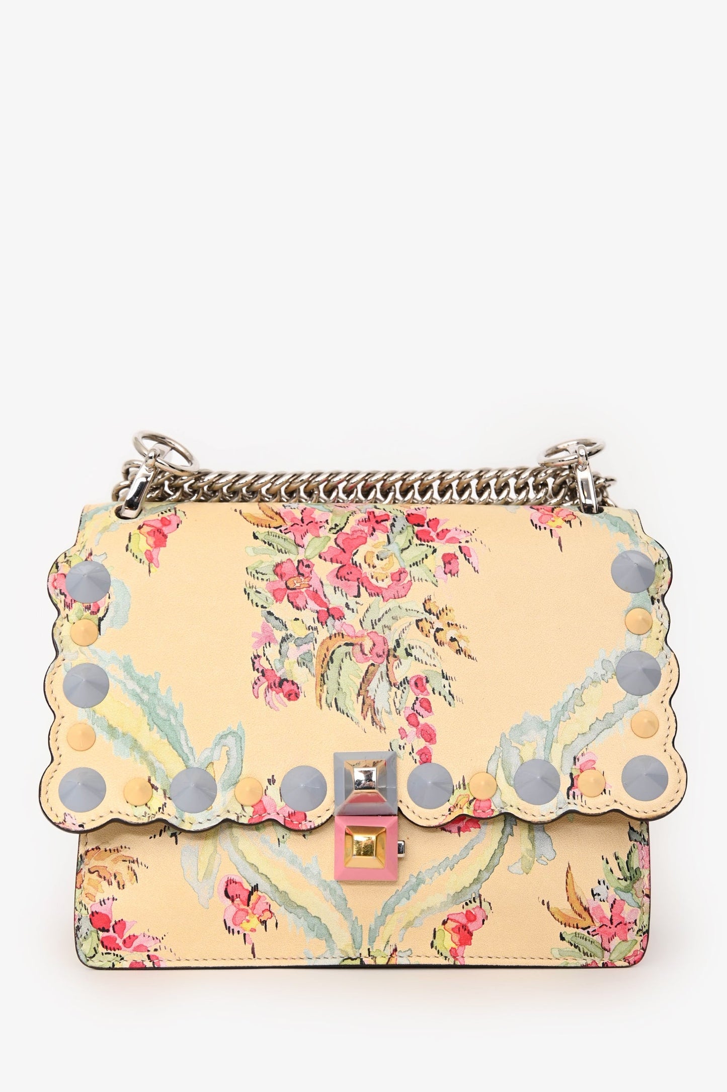 Fendi Yellow Leather Marie Antoinette Print Small Kan I Crossbody Bag