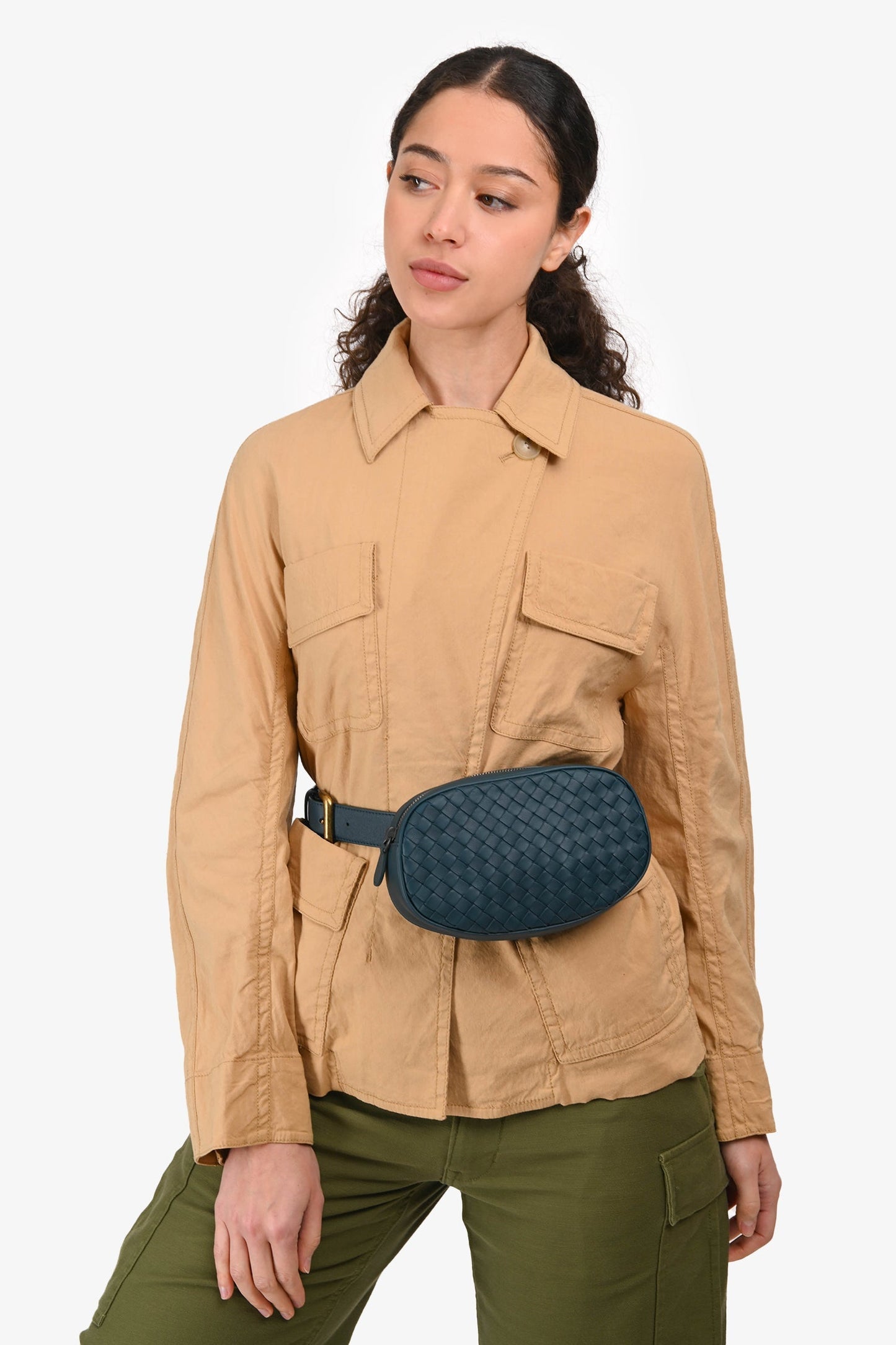 Bottega Veneta Deep Teal Leather Intrecciato Belt Bag