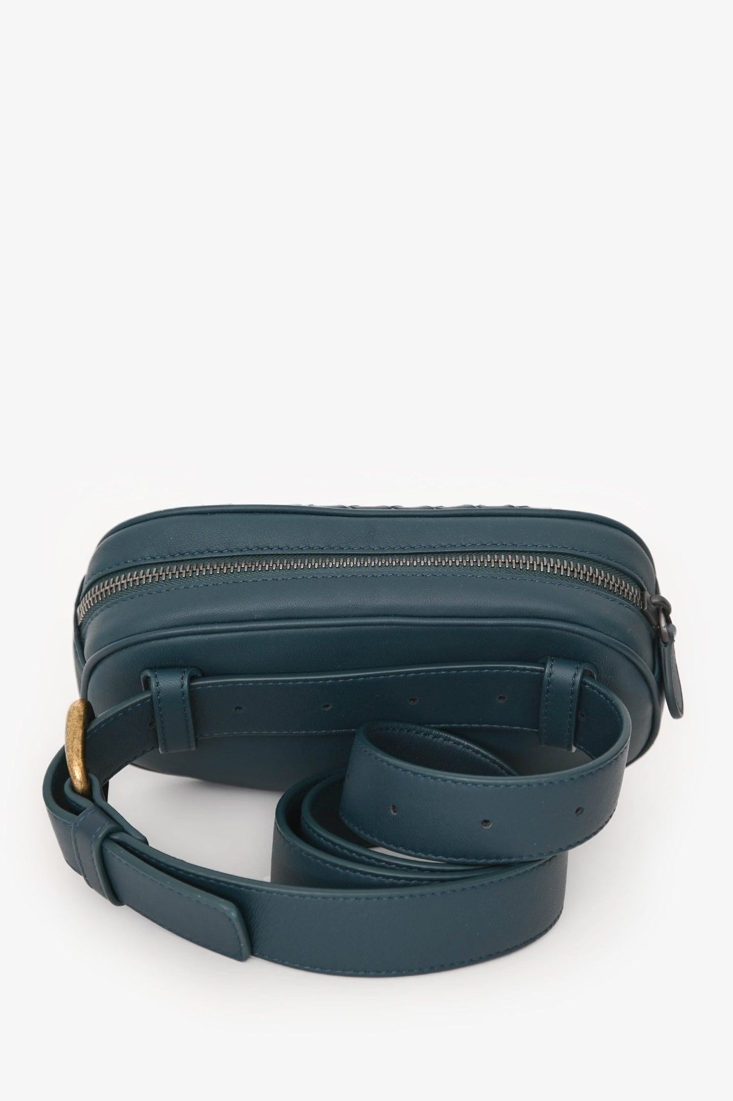 Bottega Veneta Deep Teal Leather Intrecciato Belt Bag