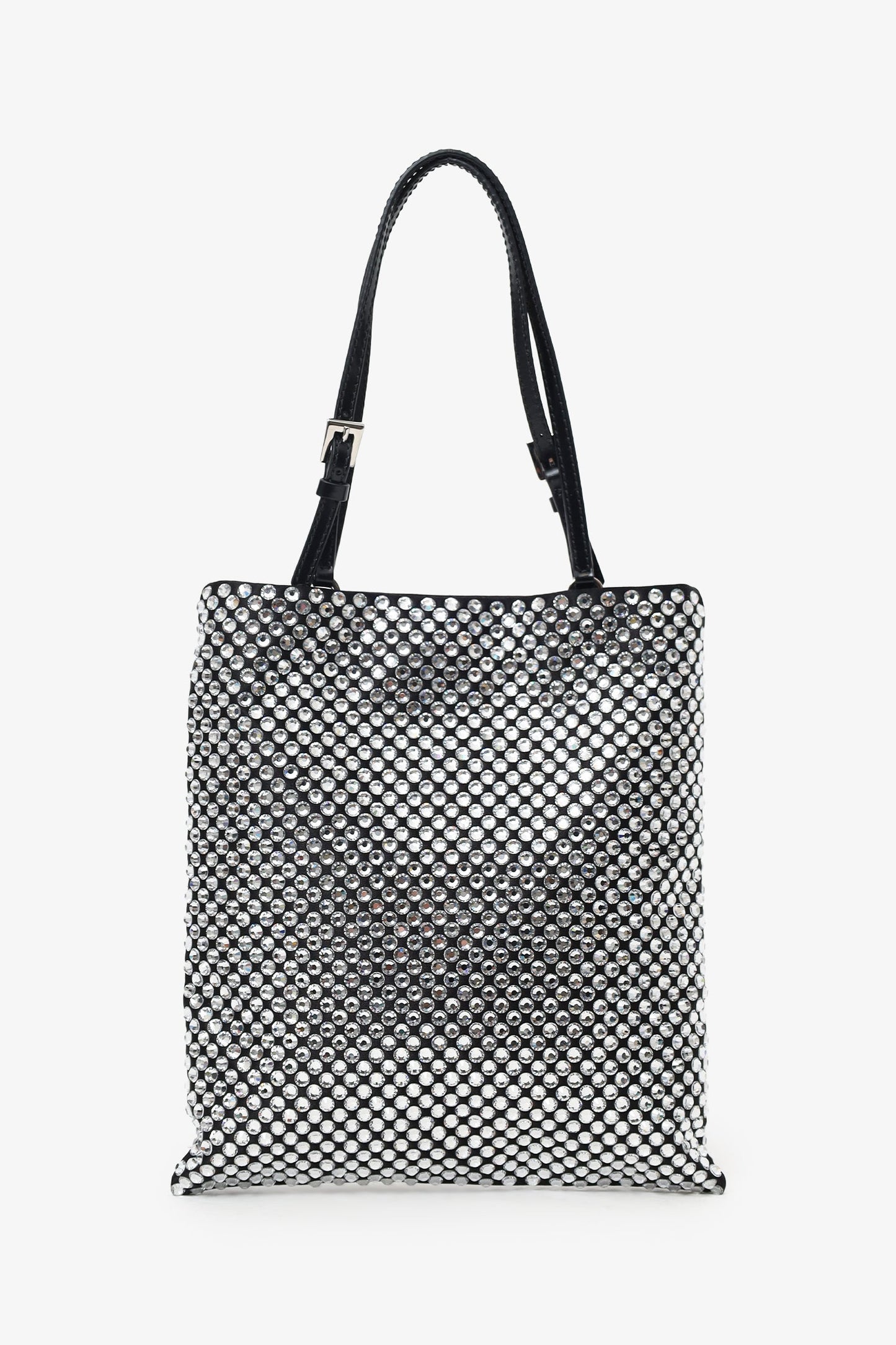 Prada Silver/Black Crystal Embellished Satin Convertible Open Mini Tote