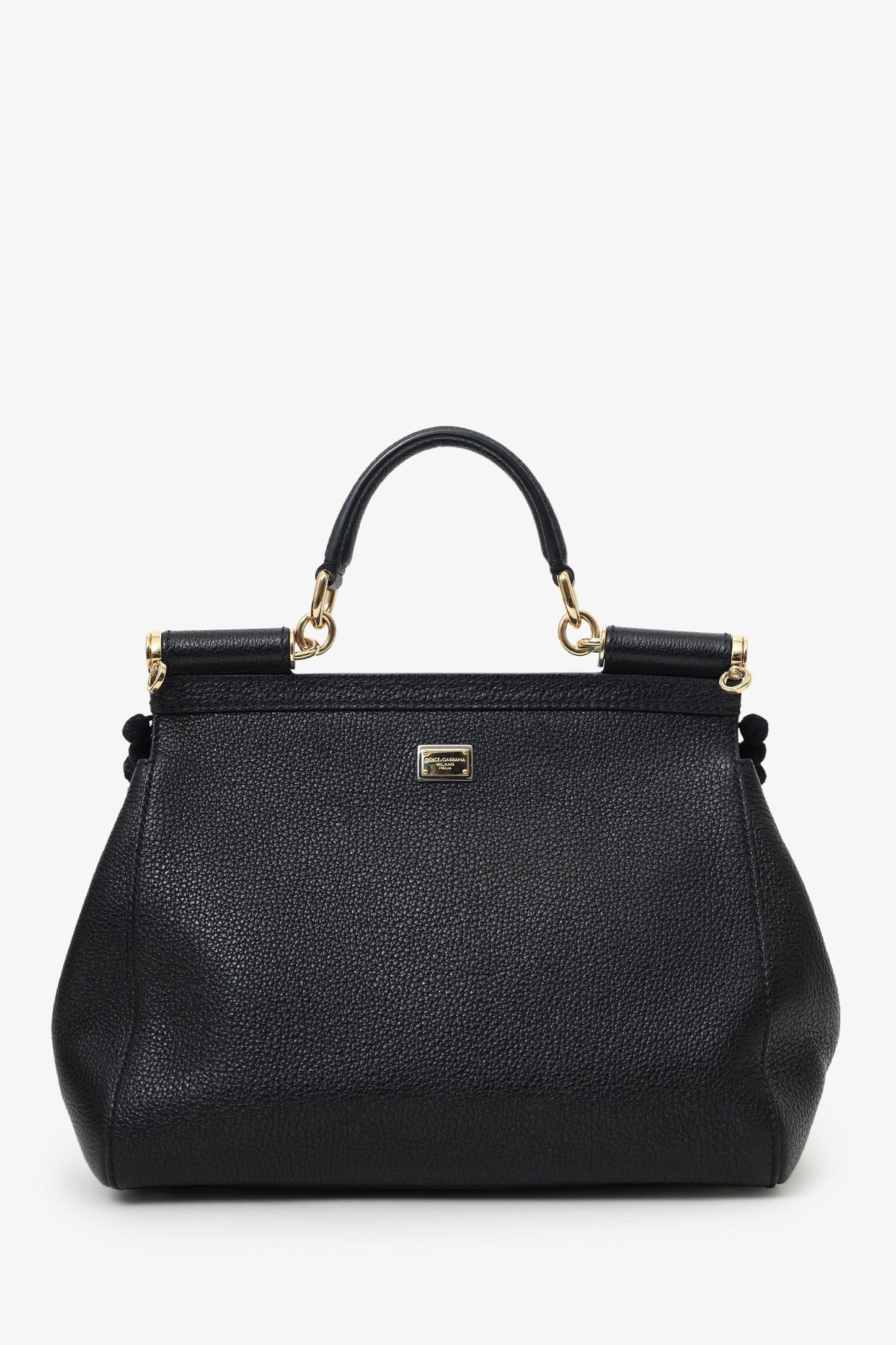 Dolce & Gabbana Black Leather Embellished Medium Sicily Top Handle Bag